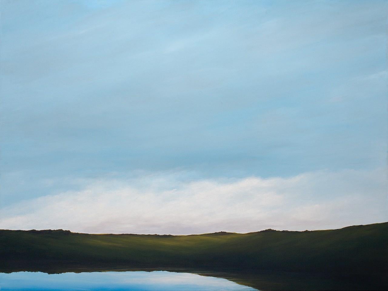Ahzad Bogosian Landscape Painting - Lagoon - Serene Landscape, Expansive Cloudy Sky with Calm Lake, Original Oil 