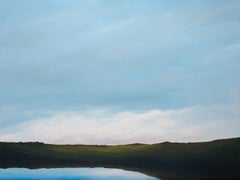 Lagoon - Serene Landscape, Expansive Cloudy Sky with Calm Lake, Original Oil 