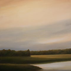 "Lake, Late Afternoon", Contemporary, Landscape, Painting, Framed, Walnut