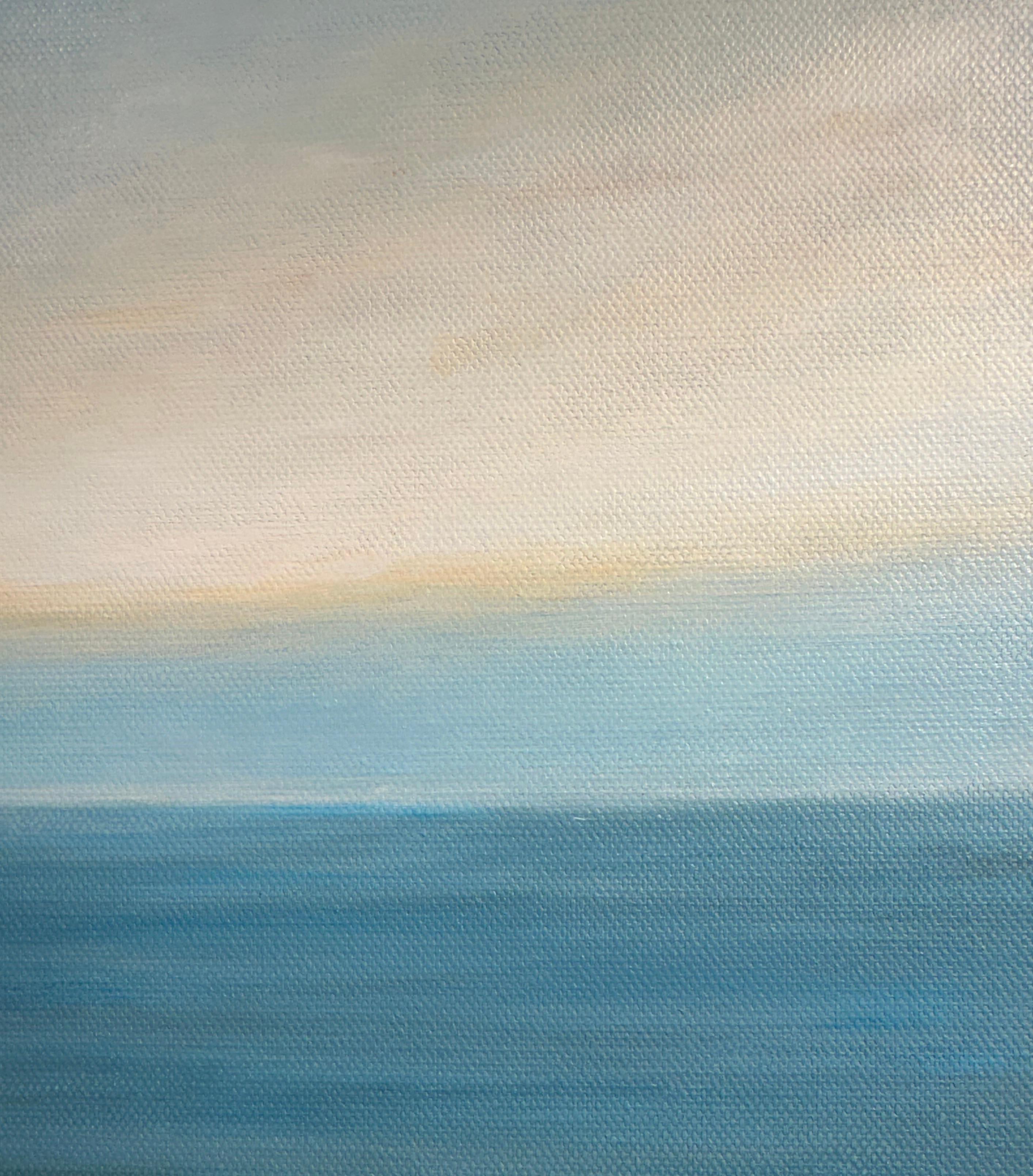 Lake Michigan #1 - Water Landscape Painting with Sunlight Coming Through Horizon For Sale 1