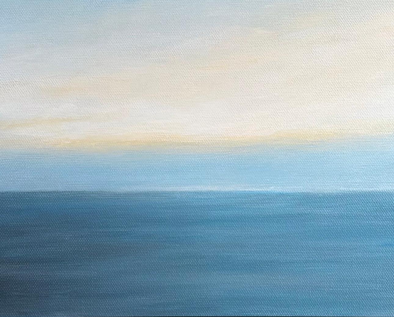 Lake Michigan #1 - Water Landscape Painting with Sunlight Coming Through Horizon For Sale 2