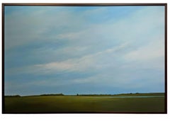 Lifting Clouds - Blue Sky Over Landscape with River, Original Painting Framed