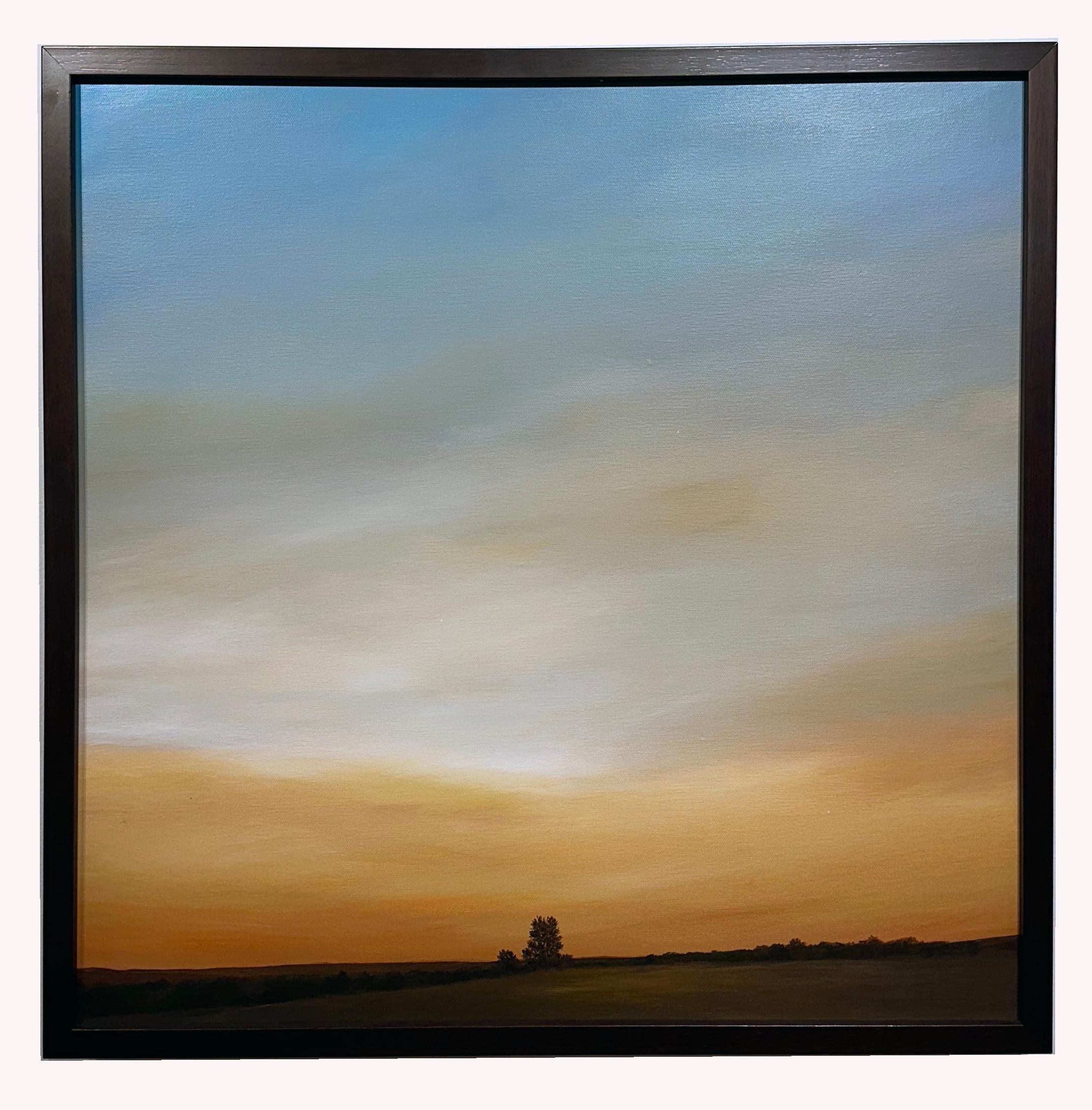 Guardando a ovest sopra la valle - Paesaggio originale con cielo ampio, incorniciato - Painting di Ahzad Bogosian