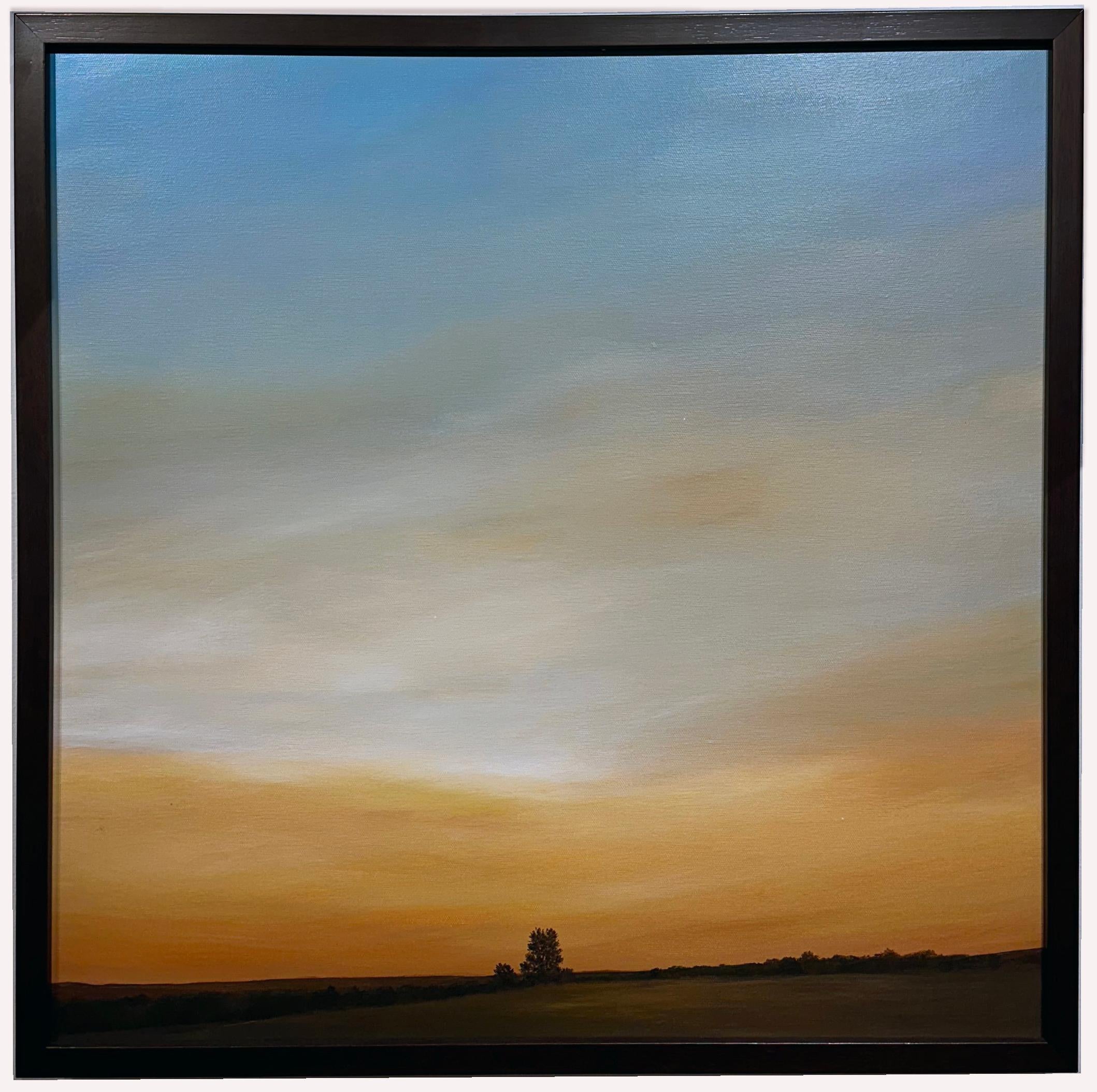 Landscape Painting di Ahzad Bogosian - Guardando a ovest sopra la valle - Paesaggio originale con cielo ampio, incorniciato