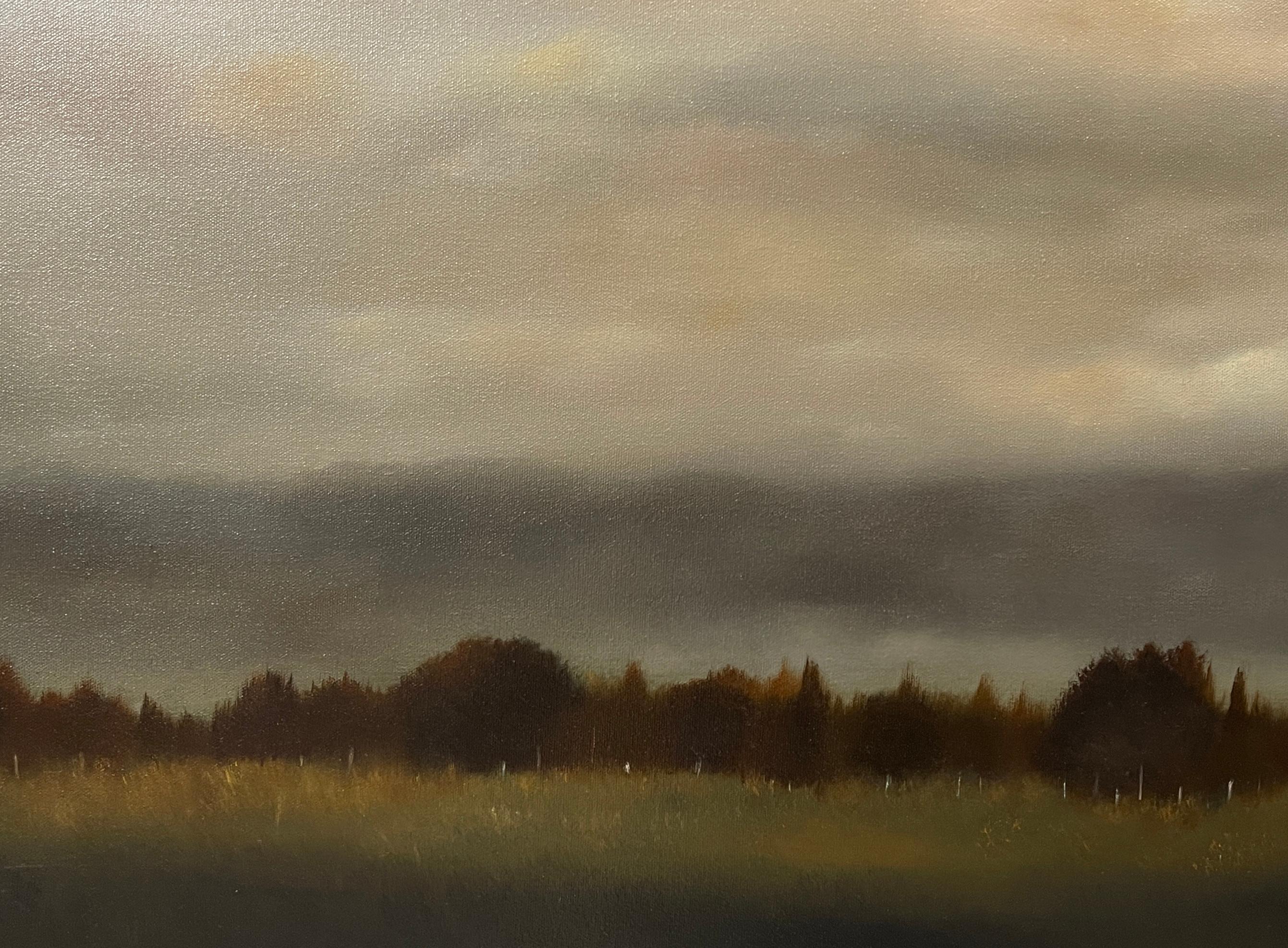 Meadow After the Rain - Serene Landscape with Expansive Stormy Sky - Contemporary Painting by Ahzad Bogosian