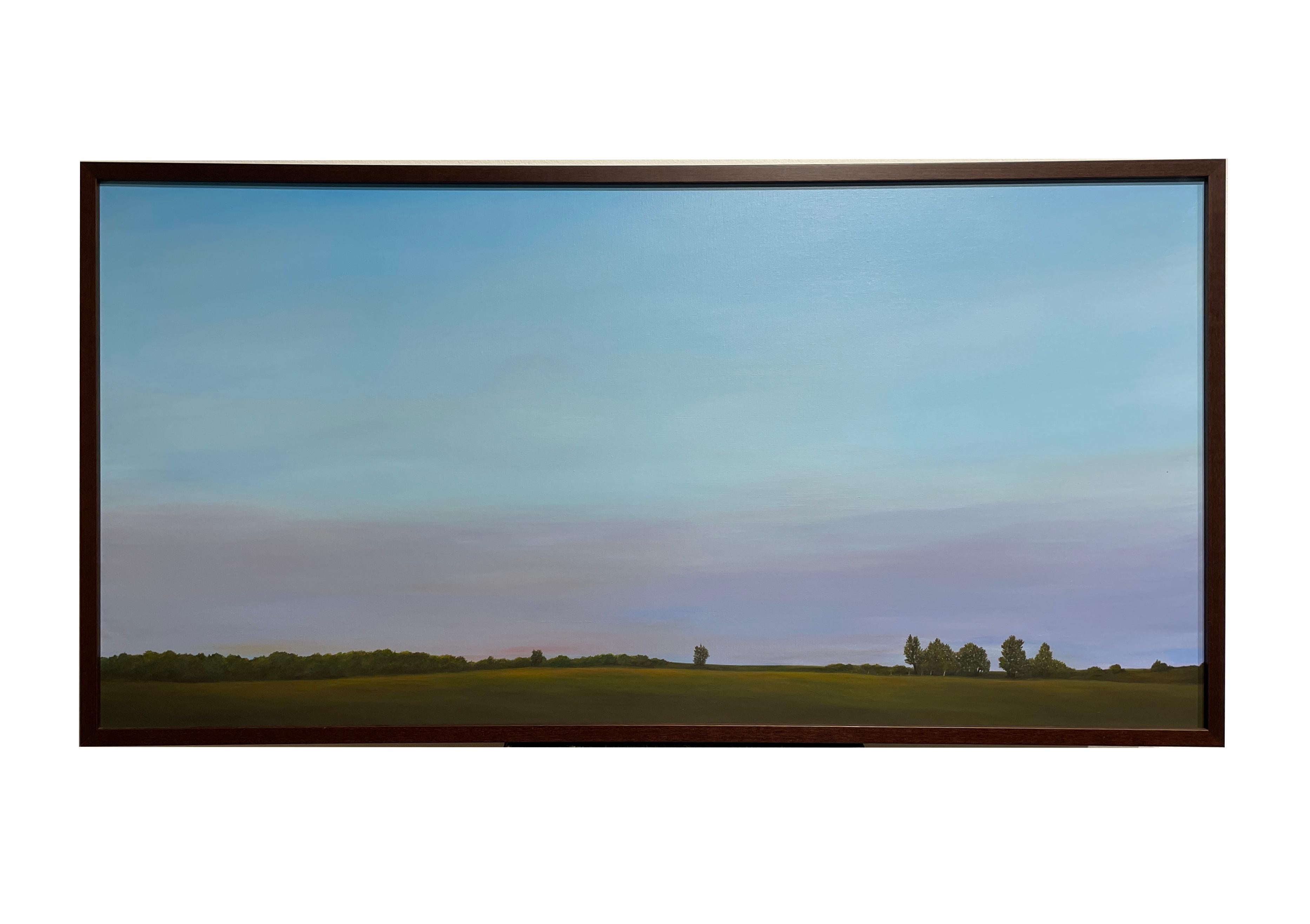 Morning Light, North of Springfield -  Serene Landschaft mit lila Haze, gerahmt – Painting von Ahzad Bogosian
