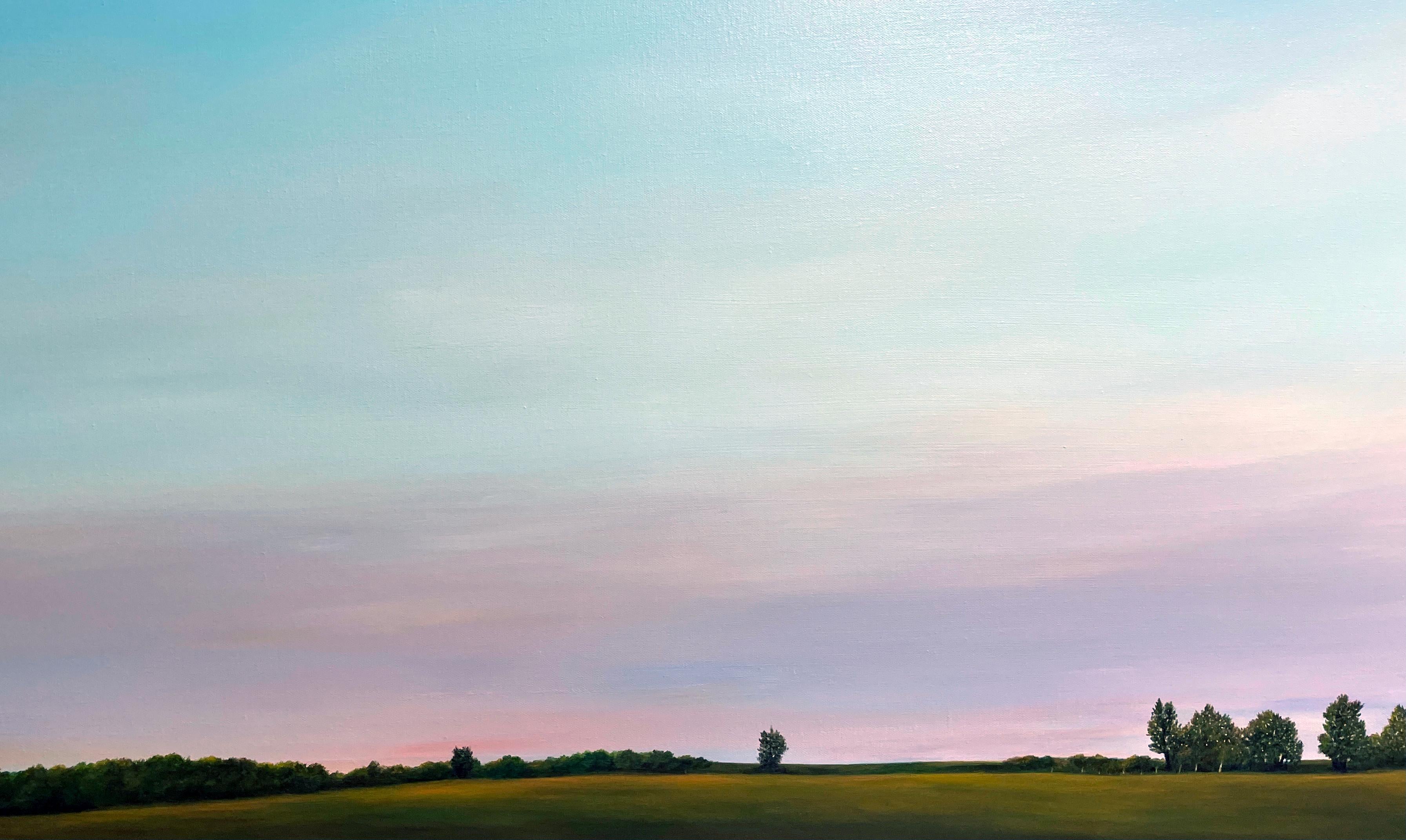 Morning Light, North of Springfield -  Serene Landschaft mit lila Haze, gerahmt (Zeitgenössisch), Painting, von Ahzad Bogosian
