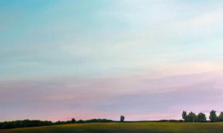Morning Light, North of Springfield -  Serene Landscape with Purple Haze, Framed - Contemporary Painting by Ahzad Bogosian