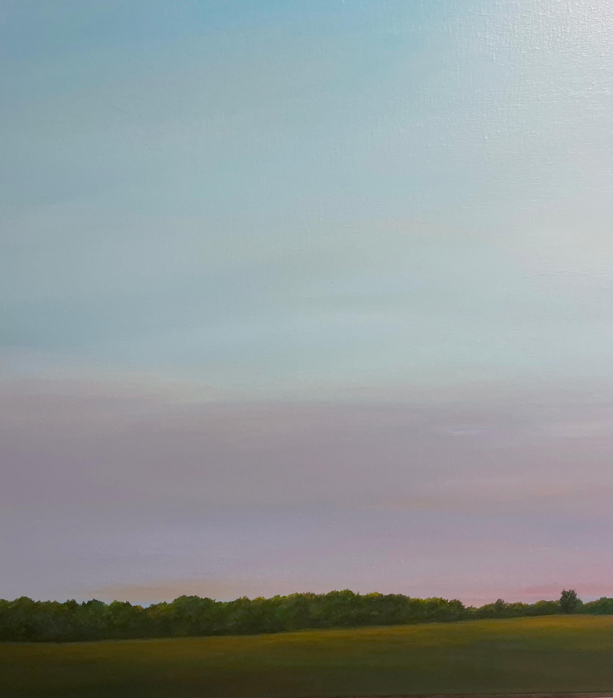 Morning Light, North of Springfield -  Serene Landscape with Purple Haze, Framed - Contemporary Painting by Ahzad Bogosian