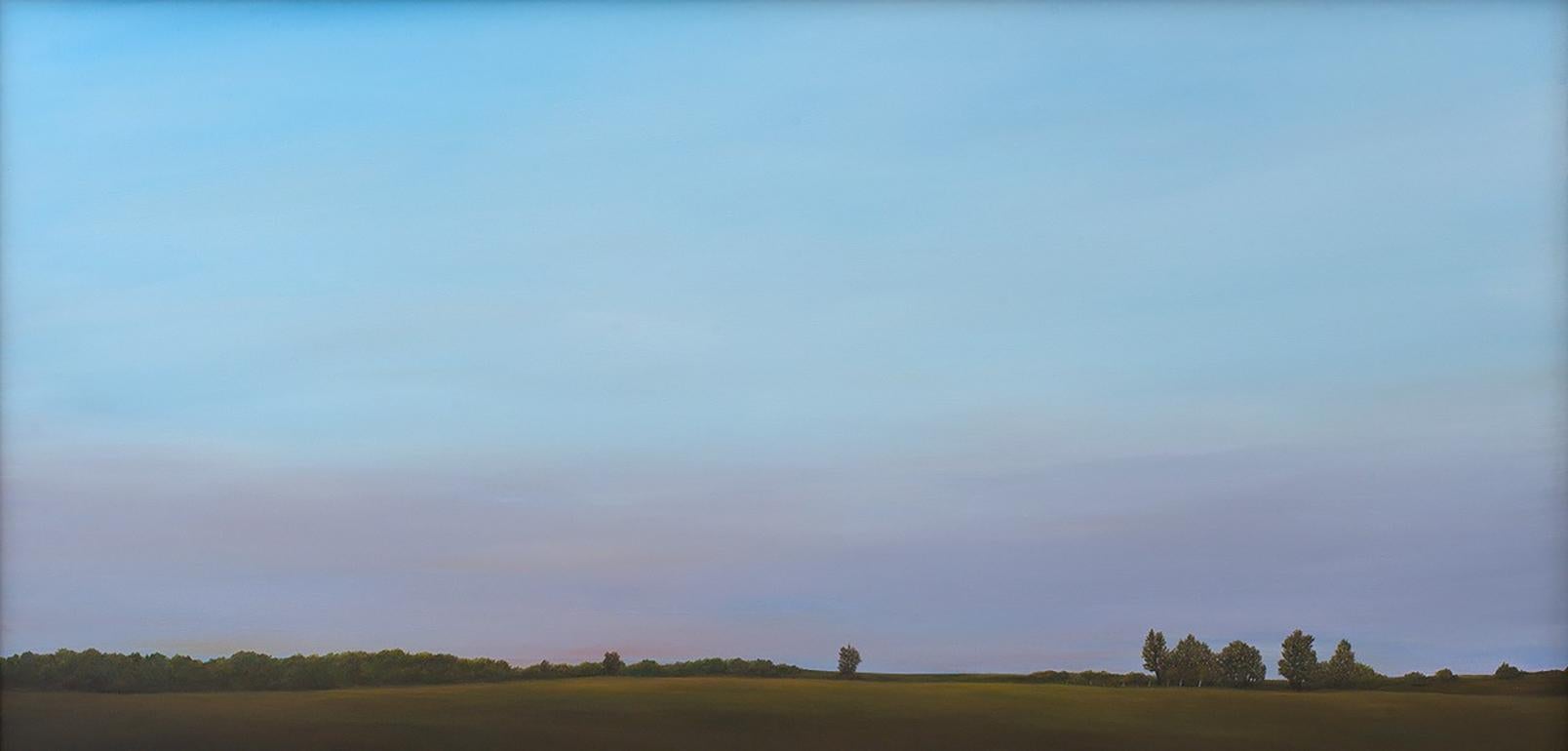 Ahzad Bogosian Landscape Painting - Morning Light, North of Springfield -  Serene Landscape with Purple Haze, Framed