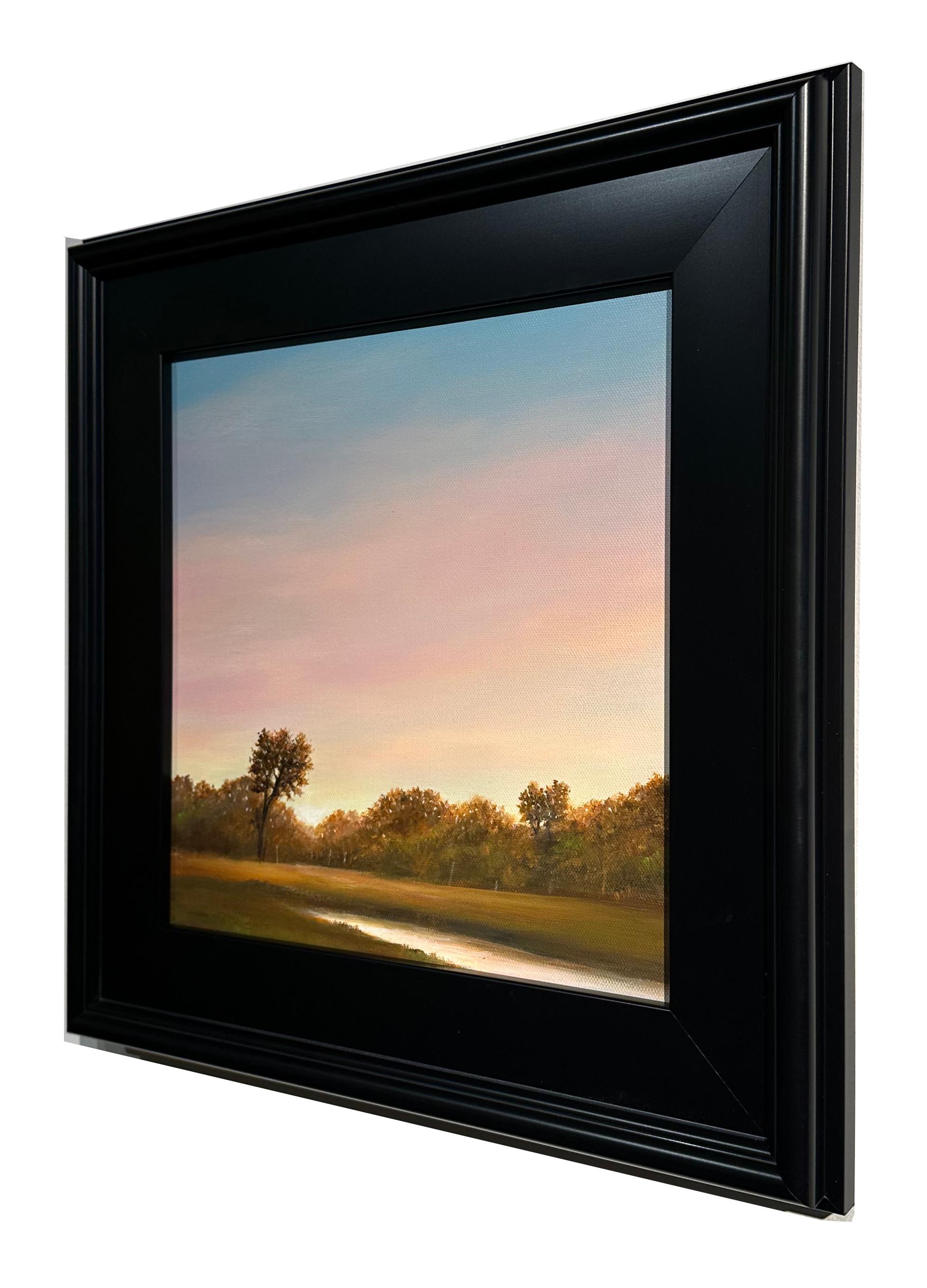 Nuevo Día - Un Horizonte Rosa Sobre Un Paisaje Arbolado, Óleo Original, Enmarcado - Painting de Ahzad Bogosian