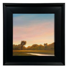 New Day - A Pink Horizon Over A Wooded Landscape, Original Oil, Framed