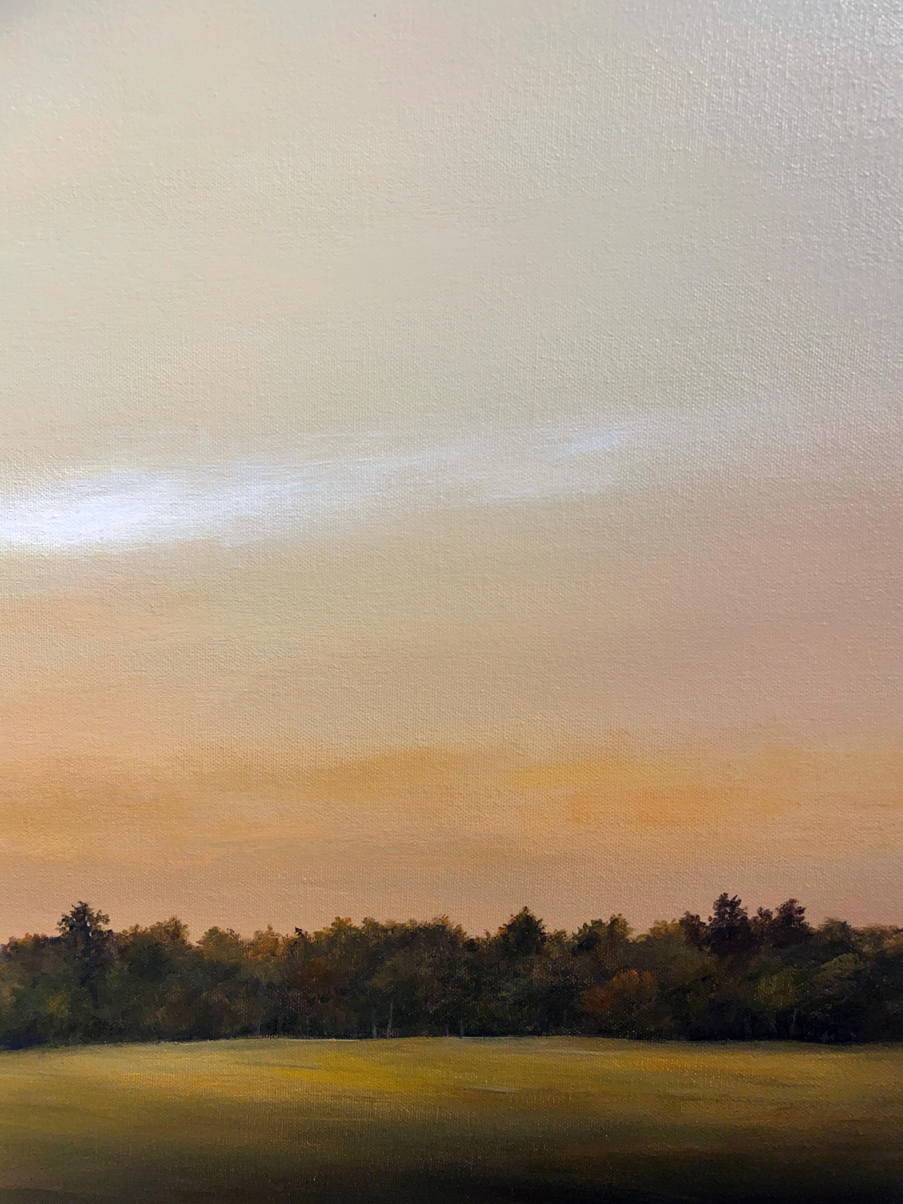  November Overlook, Expansive Sky in Hues of Gold & Orange, Original Oil, Framed - Contemporary Painting by Ahzad Bogosian