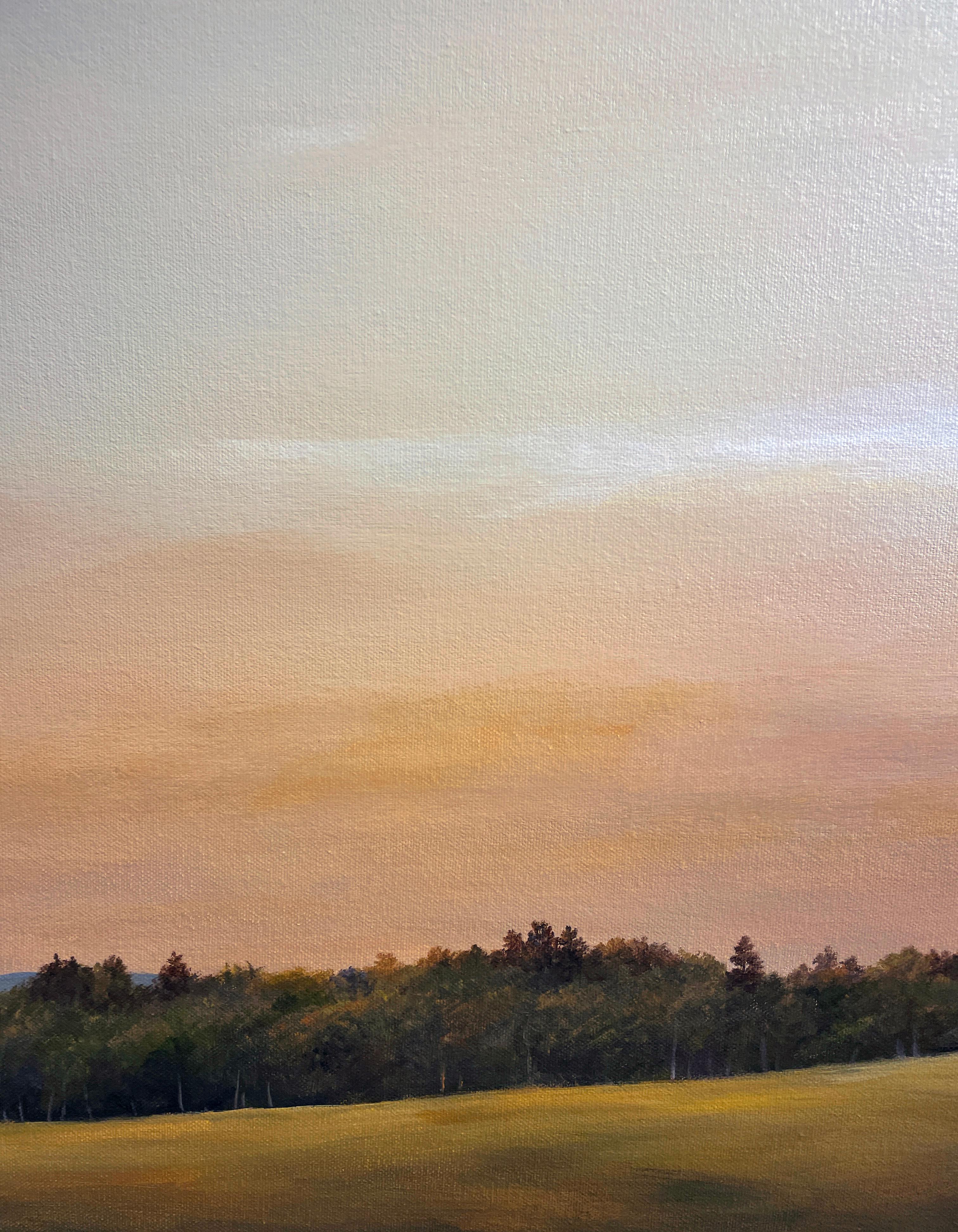 November Overlook, Expansive Sky in Hues of Gold & Orange, Original Oil, Framed For Sale 1