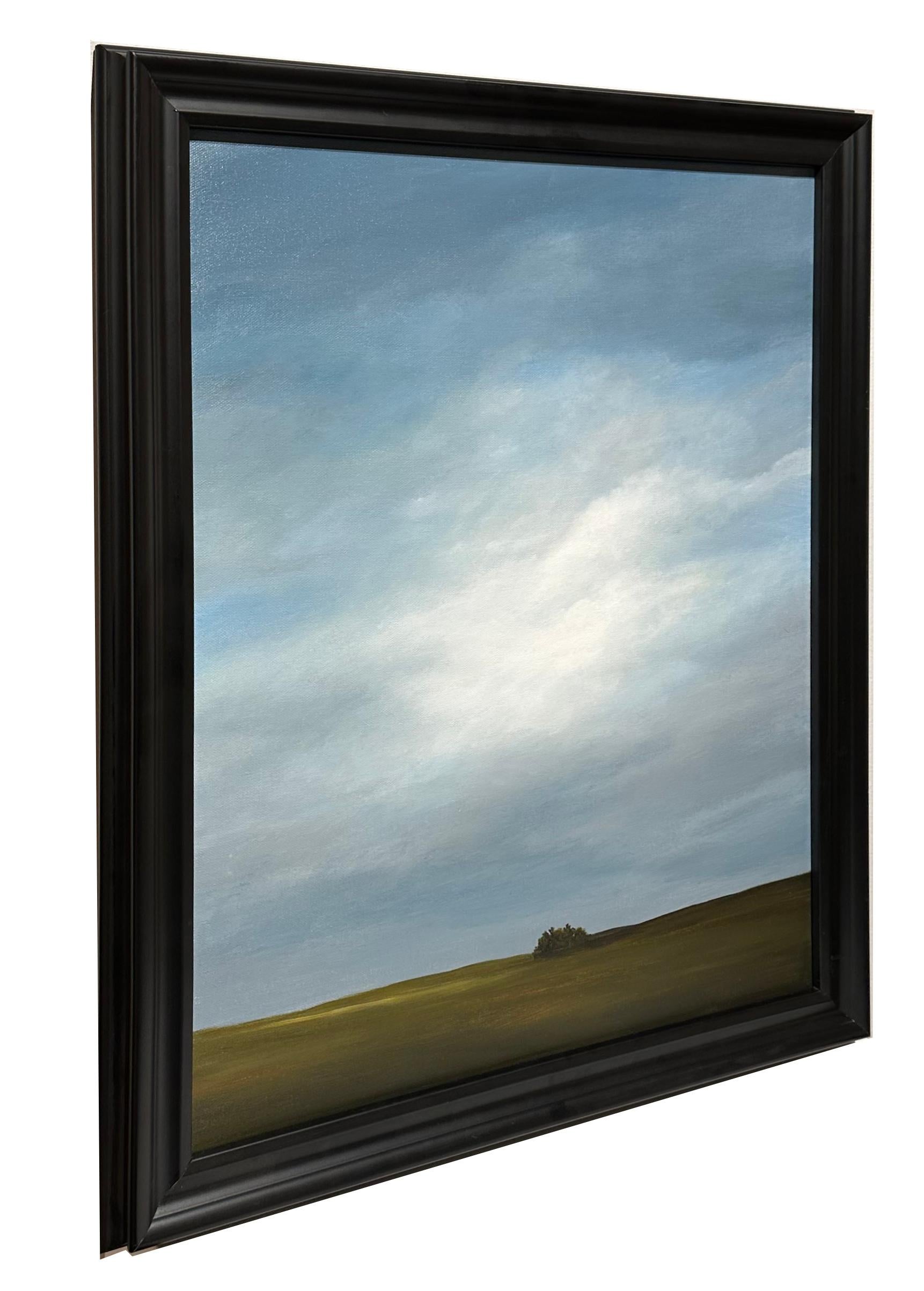 Campo di ottobre, a sud di Peoria - Cielo nuvoloso, pittura ad olio originale - Landscape Painting Grigio di Ahzad Bogosian