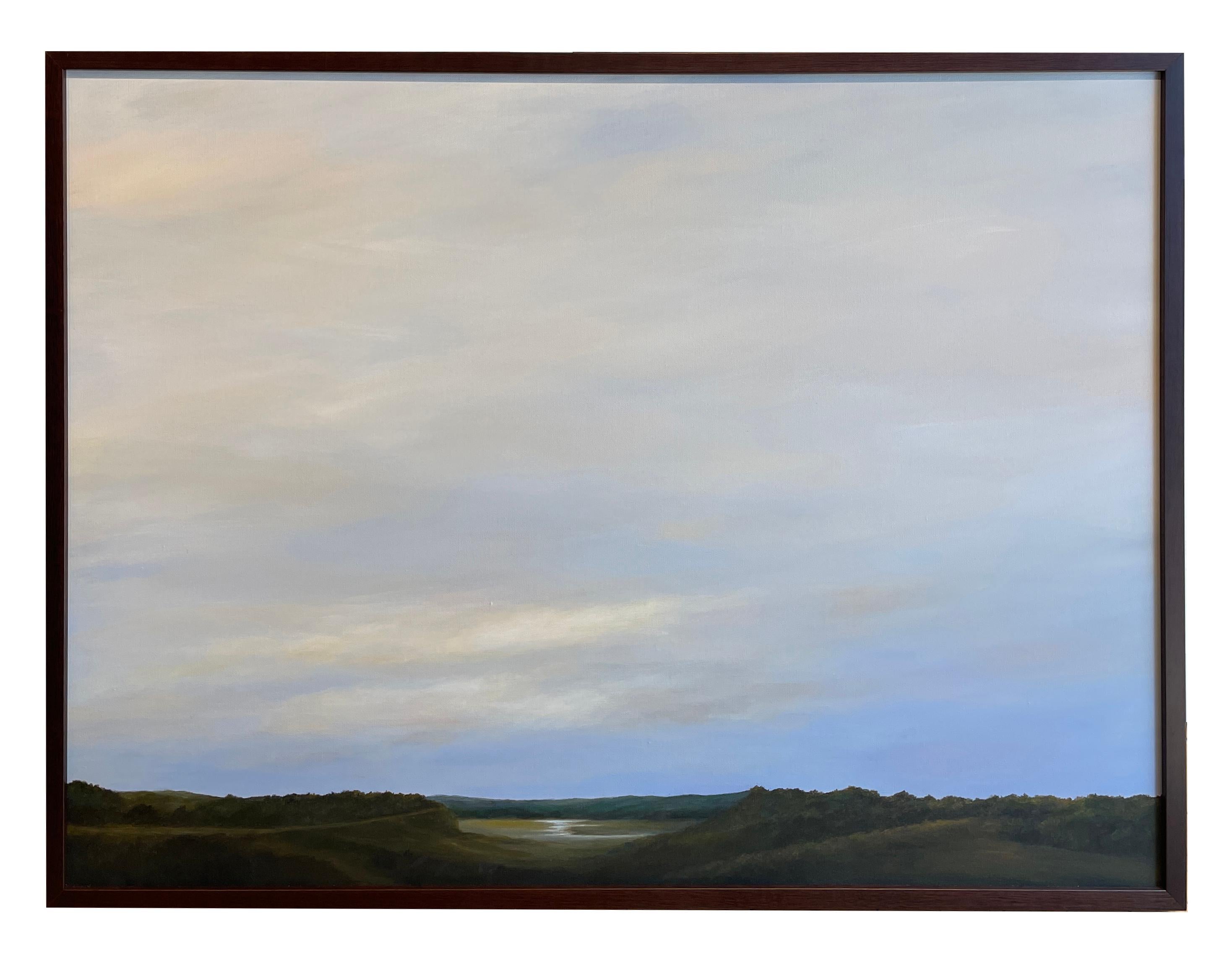 Overlook and Valley - Peinture à l'huile originale encadrée d'un ciel serein et rempli de nuages en vente 2