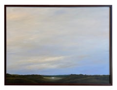 Overlook and Valley - Original Oil Painting with Serene, Cloud Filled Sky Framed