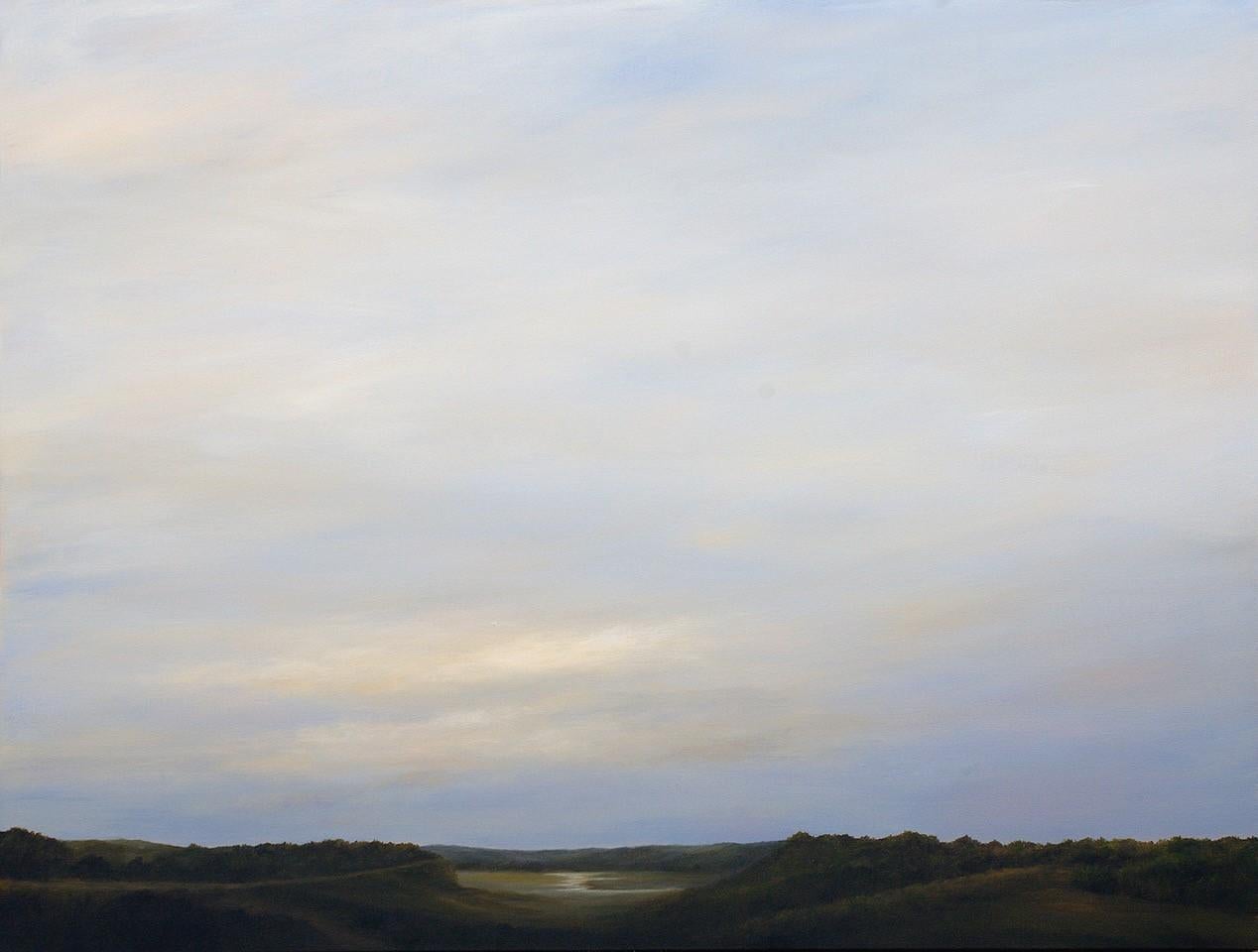 Ahzad Bogosian Landscape Painting – Überblick und Tal - Original-Ölgemälde mit ruhigem, wolkengefülltem Himmel, gerahmt
