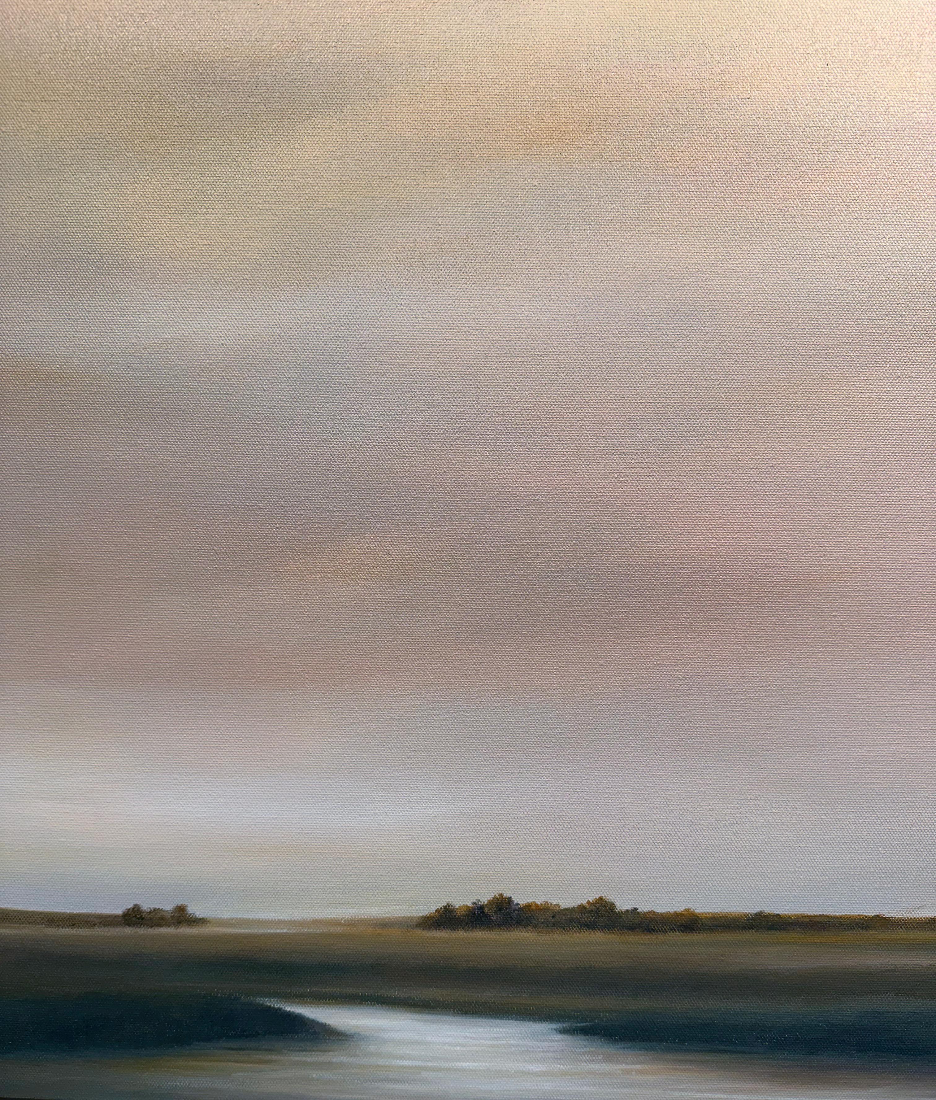 Parting Clouds Above the Creek - Pintura original de paisaje - Landscape Painting Marrón de Ahzad Bogosian