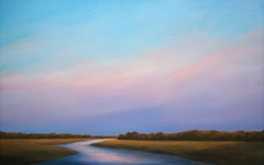 "Pâturage et ruisseau au crépuscule", Contemporain, Paysage, Peinture, Toile