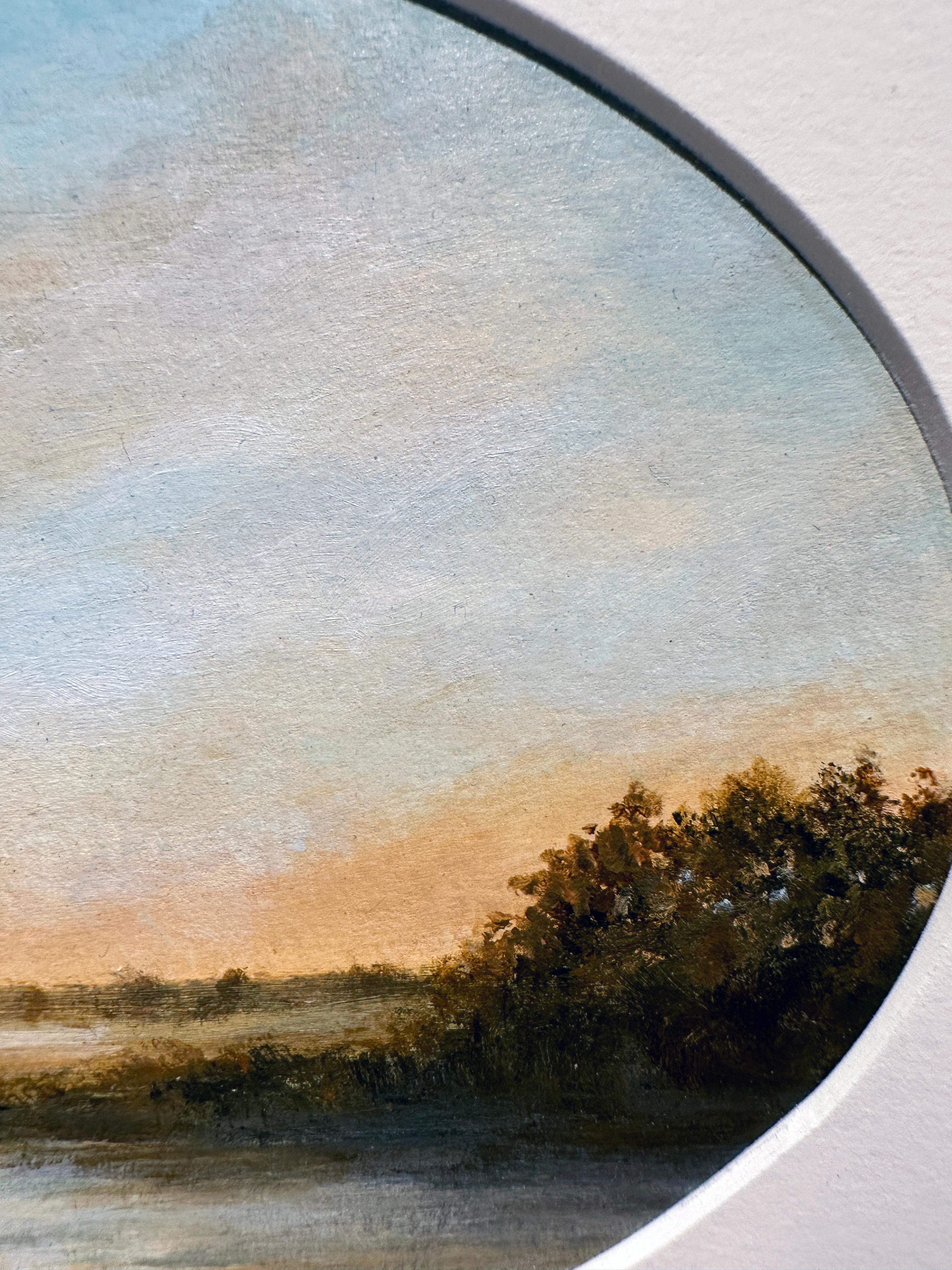 Pond - Serene Landscape, Sun Just Setting Over the Horizon, Cloud Filled Sky For Sale 2