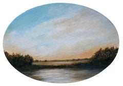 Pond - Serene Landscape, Sun Just Setting Over the Horizon, Cloud Filled Sky