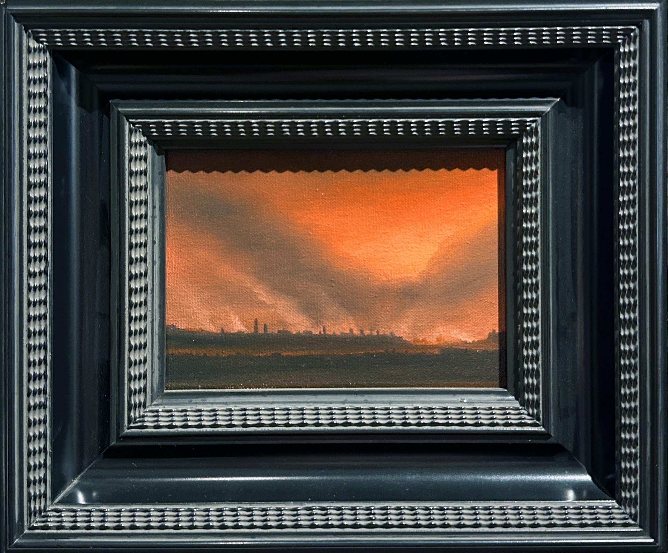 Ahzad Bogosian Landscape Painting - Refinery, Joliet, Illinois - Original Oil Painting w/ Dramatic Sunset, Landscape
