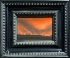 Raffinerie, Joliet, Illinois - Peinture à l'huile originale avec coucher de soleil dramatique, paysage
