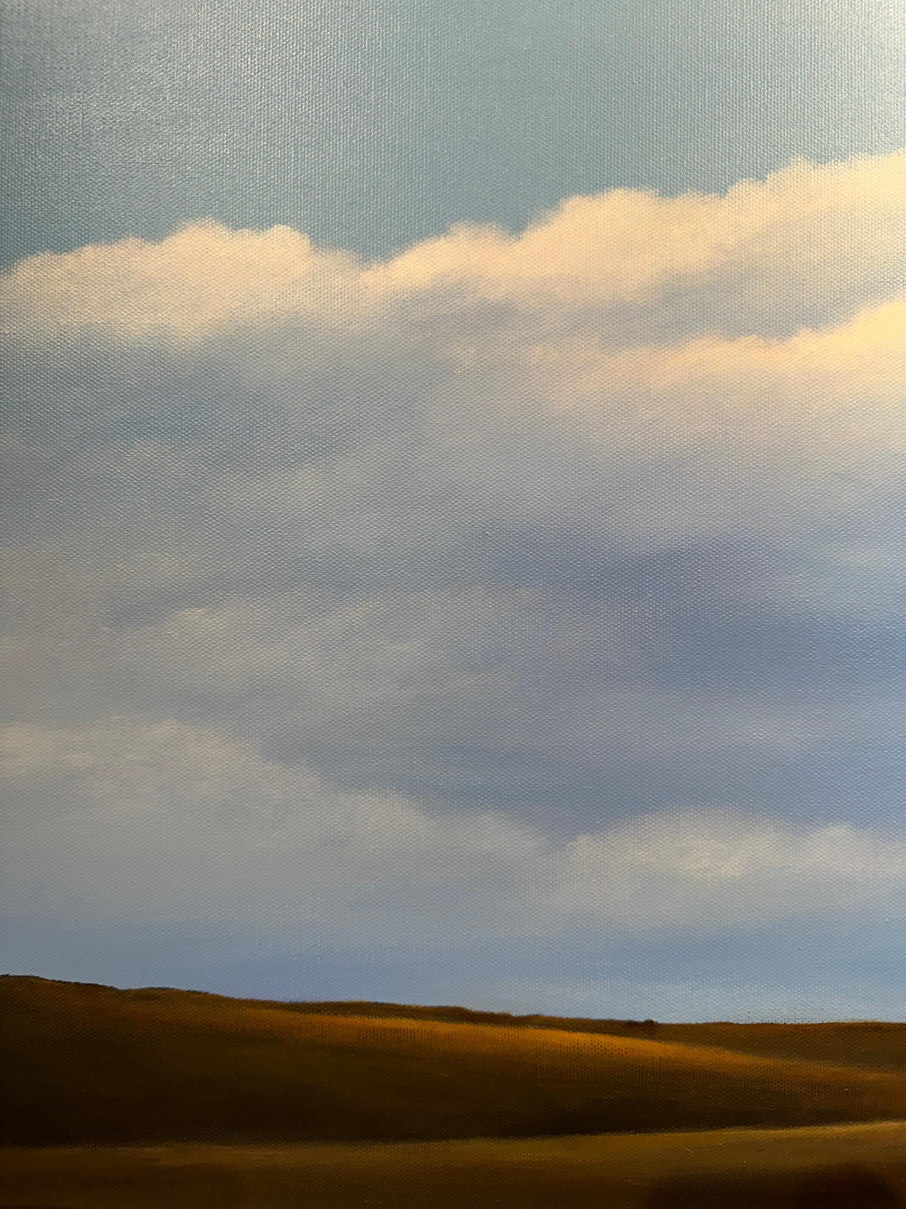 Ridge Top-Light - cielo azzurro sul campo, nuvole soffici, Pittura ad olio originale - Painting di Ahzad Bogosian