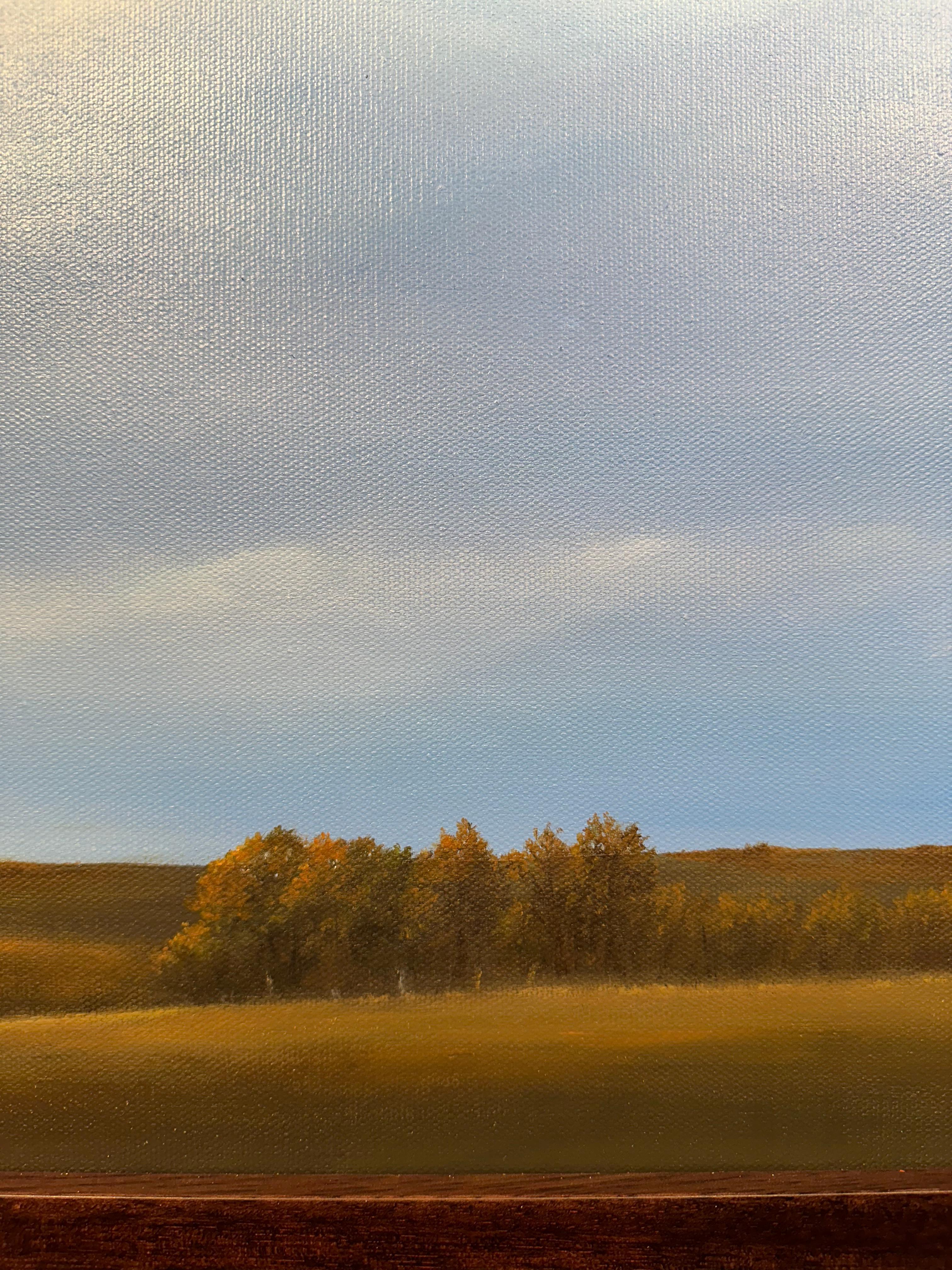 Ridge Top-Light - cielo azzurro sul campo, nuvole soffici, Pittura ad olio originale - Landscape Painting Blu di Ahzad Bogosian