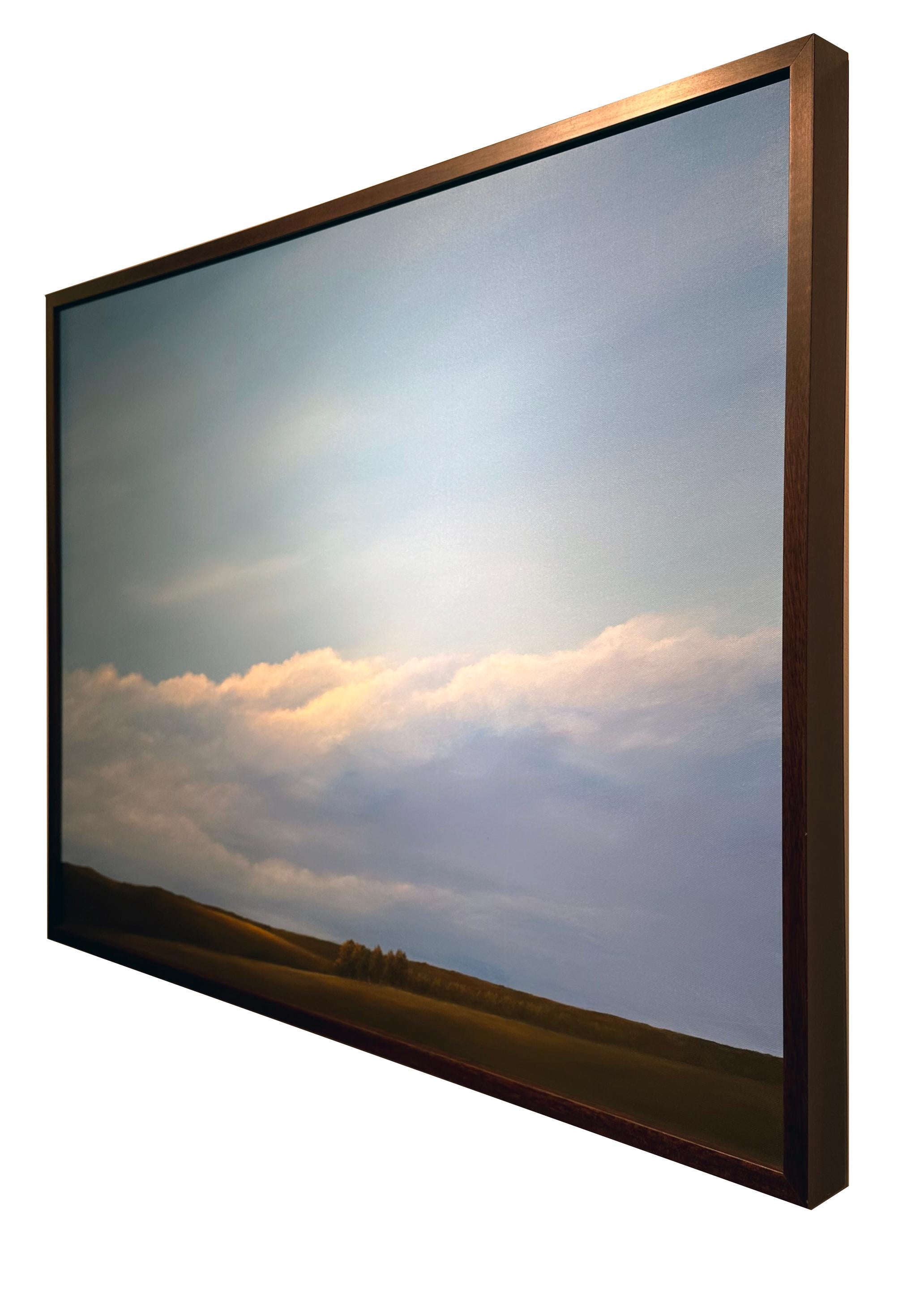 Ridge Top-Light - cielo azzurro sul campo, nuvole soffici, Pittura ad olio originale in vendita 1