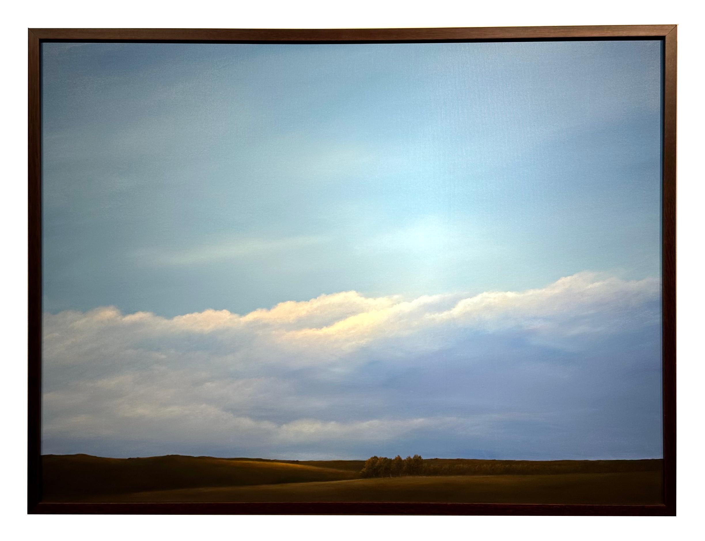 Landscape Painting di Ahzad Bogosian - Ridge Top-Light - cielo azzurro sul campo, nuvole soffici, Pittura ad olio originale