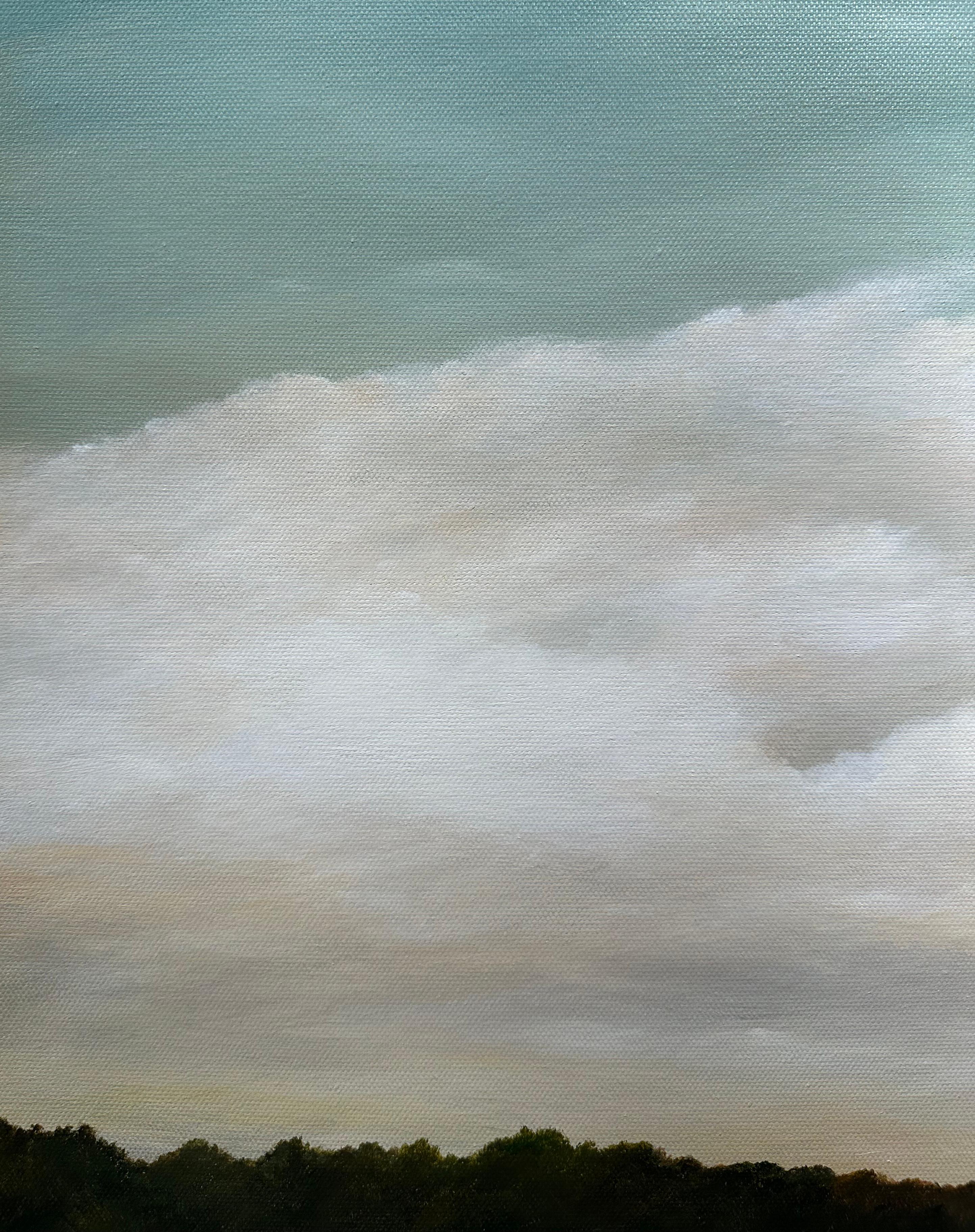 Riva del fiume - Paesaggio drammatico, nuvole bianche e soffici sul fiume, olio originale - Painting di Ahzad Bogosian