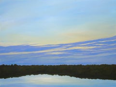 Bagliore del fiume, Ahzad Bogosian, 2020, Quadro accademico di paesaggio, incorniciato, tramonto