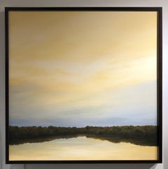 Flussreflexionen #1 – Ölgemälde mit Bäumen, die in Goldtönen reflektiert sind