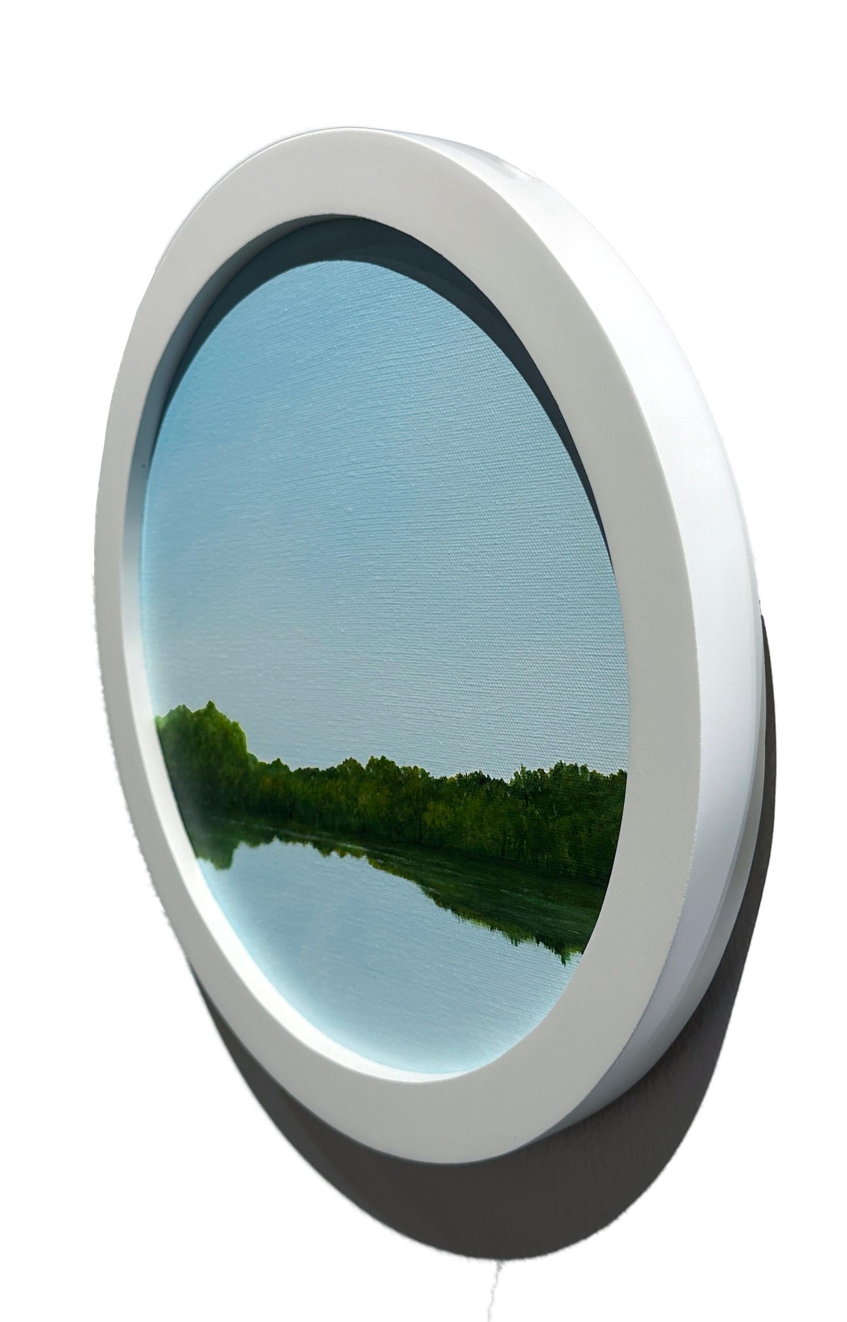 Mañana de primavera - Paisaje sereno, amplio cielo azul con lago en calma, Tondo - Painting de Ahzad Bogosian
