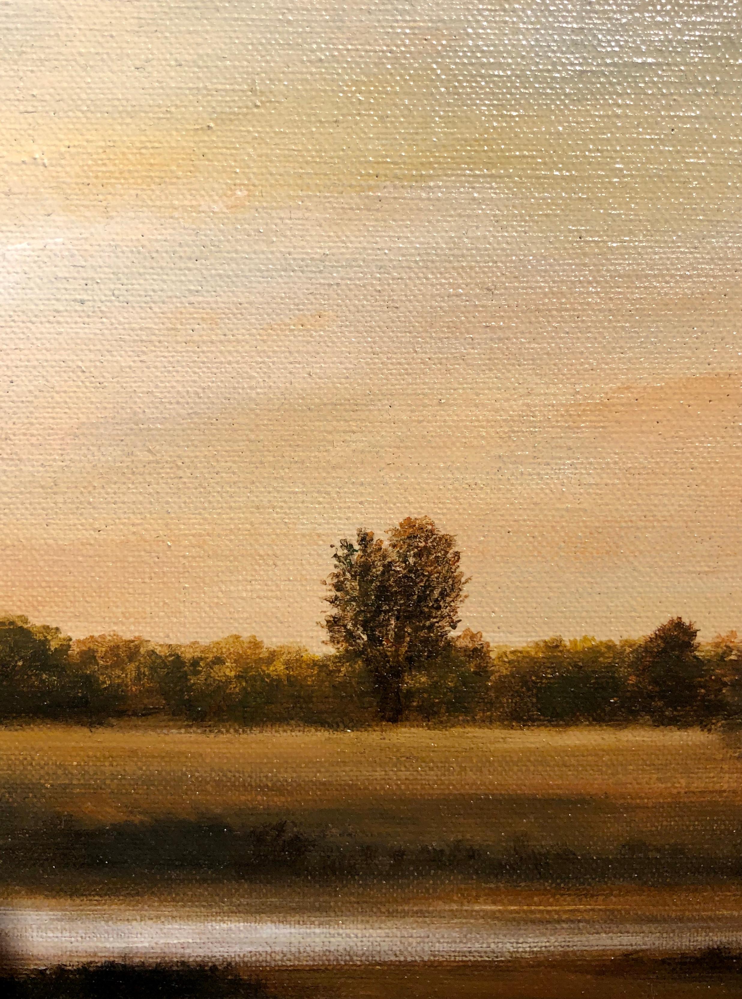  Streams of Bloomington, Serene Landscape with Vast Hazy Blue Sky, Framed - Contemporary Painting by Ahzad Bogosian