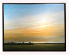 Summer Twilight - Orange and blue skies over field, Original oil painting Framed