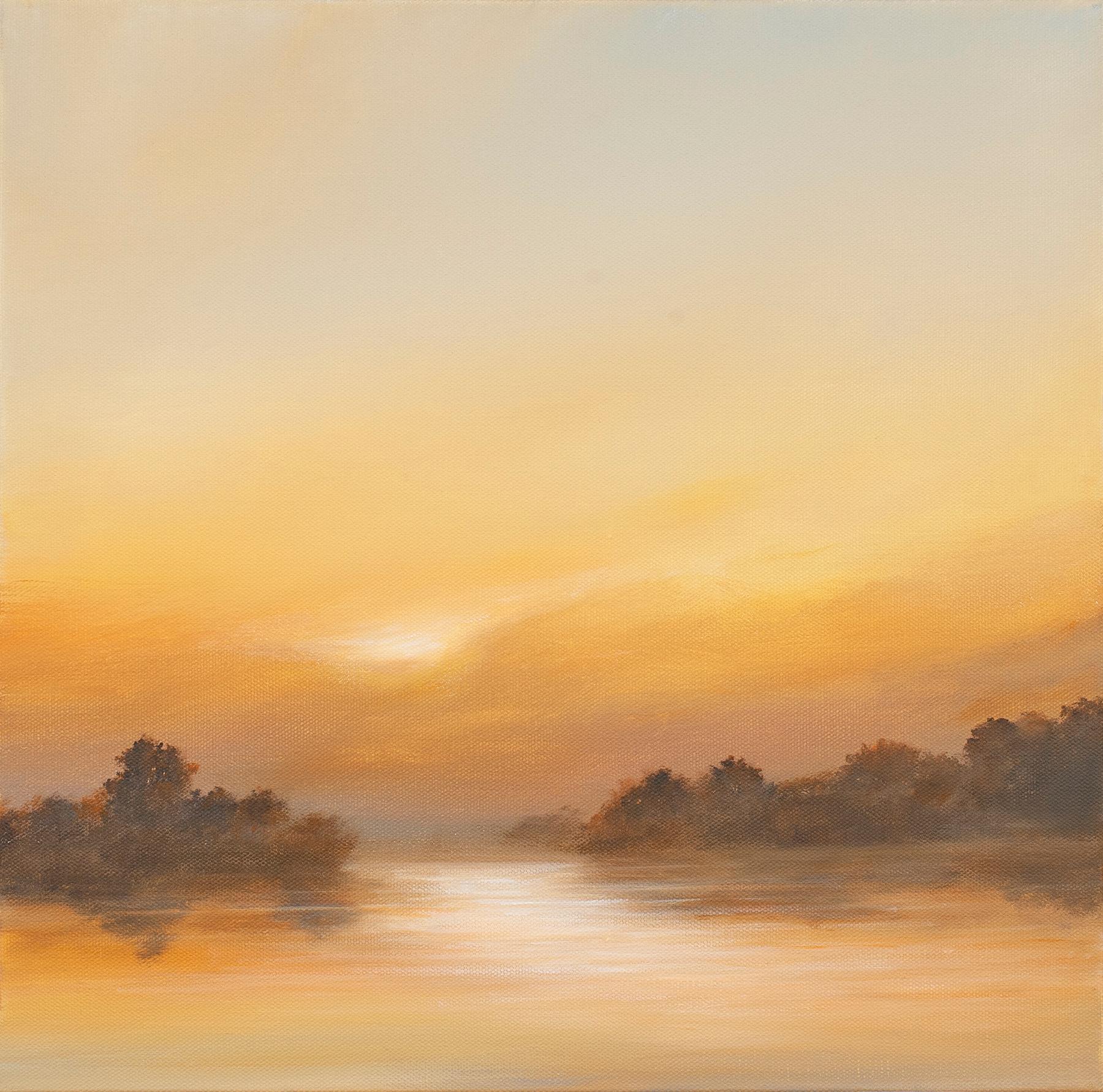 Ahzad Bogosian Landscape Painting – "Sonnenaufgang am Fluss", Contemporary, Landschaft, Wasserlandschaft, Acrylmalerei