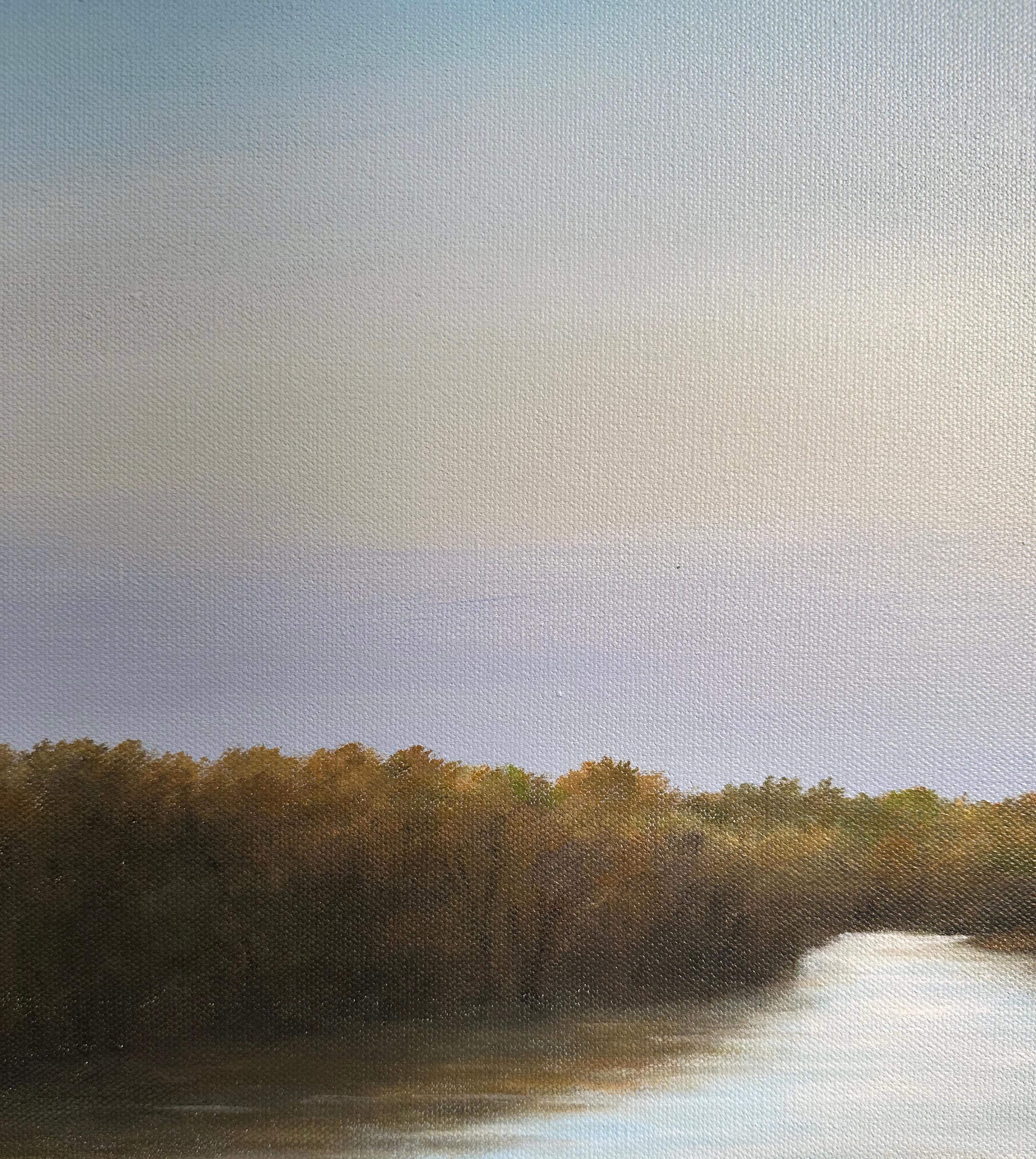 The Chicago River at Howard Street - Blue Skies, peinture à l'huile originale en vente 1