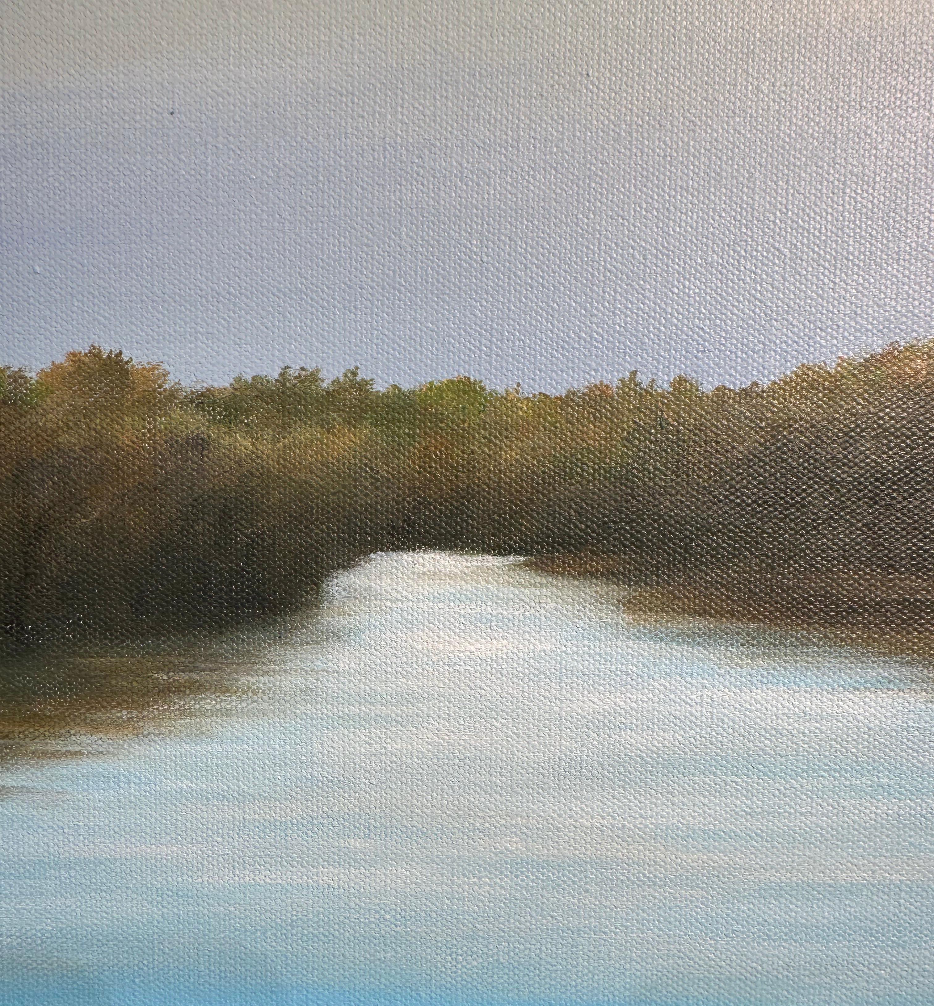 The Chicago River at Howard Street - Blue Skies, peinture à l'huile originale en vente 2