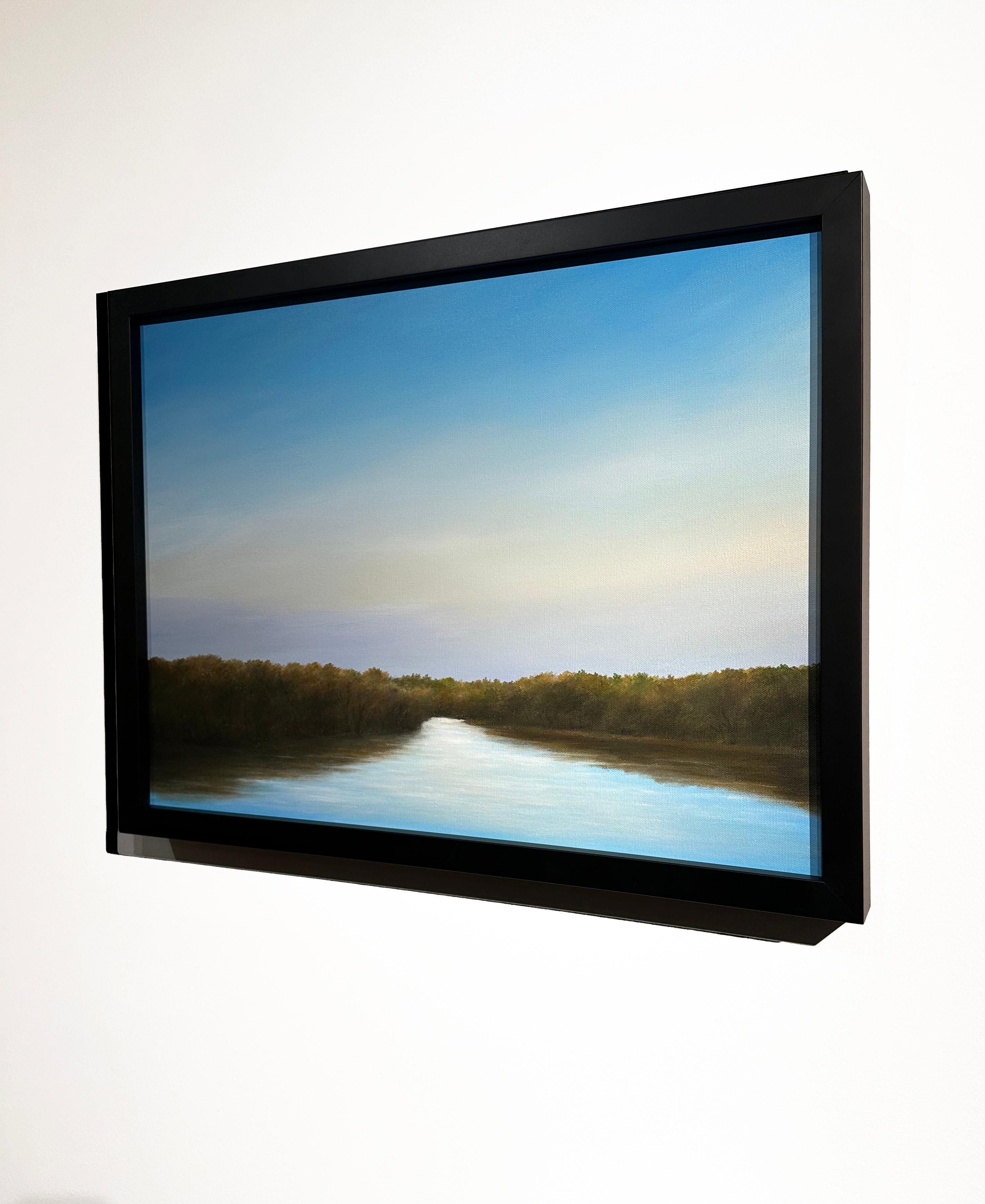 The Chicago River at Howard Street - Blue Skies, peinture à l'huile originale en vente 4