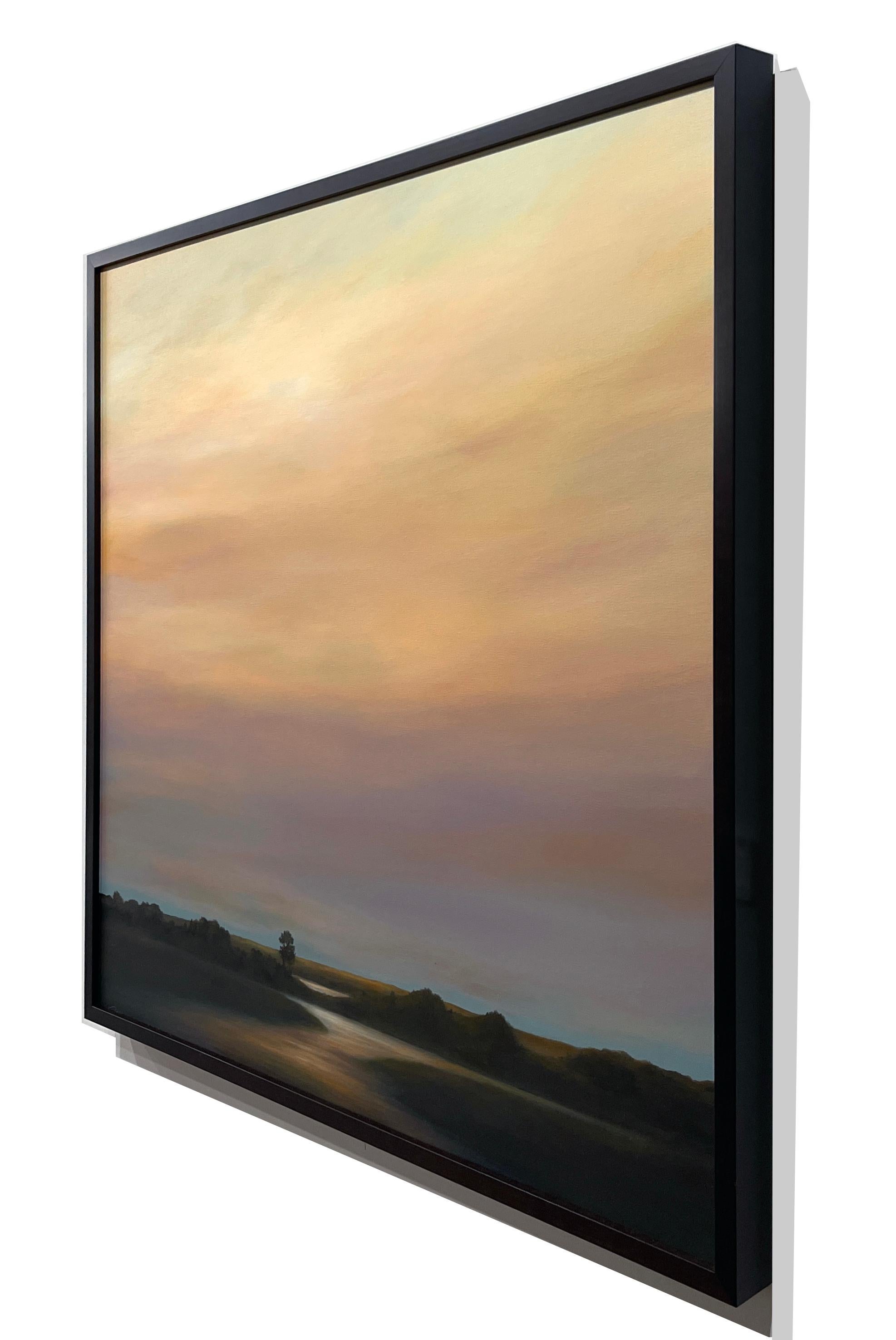 L'étincelle de la couverture  Horizon vaste dans des teintes d'or et de violet, huile originale, encadrée - Contemporain Painting par Ahzad Bogosian