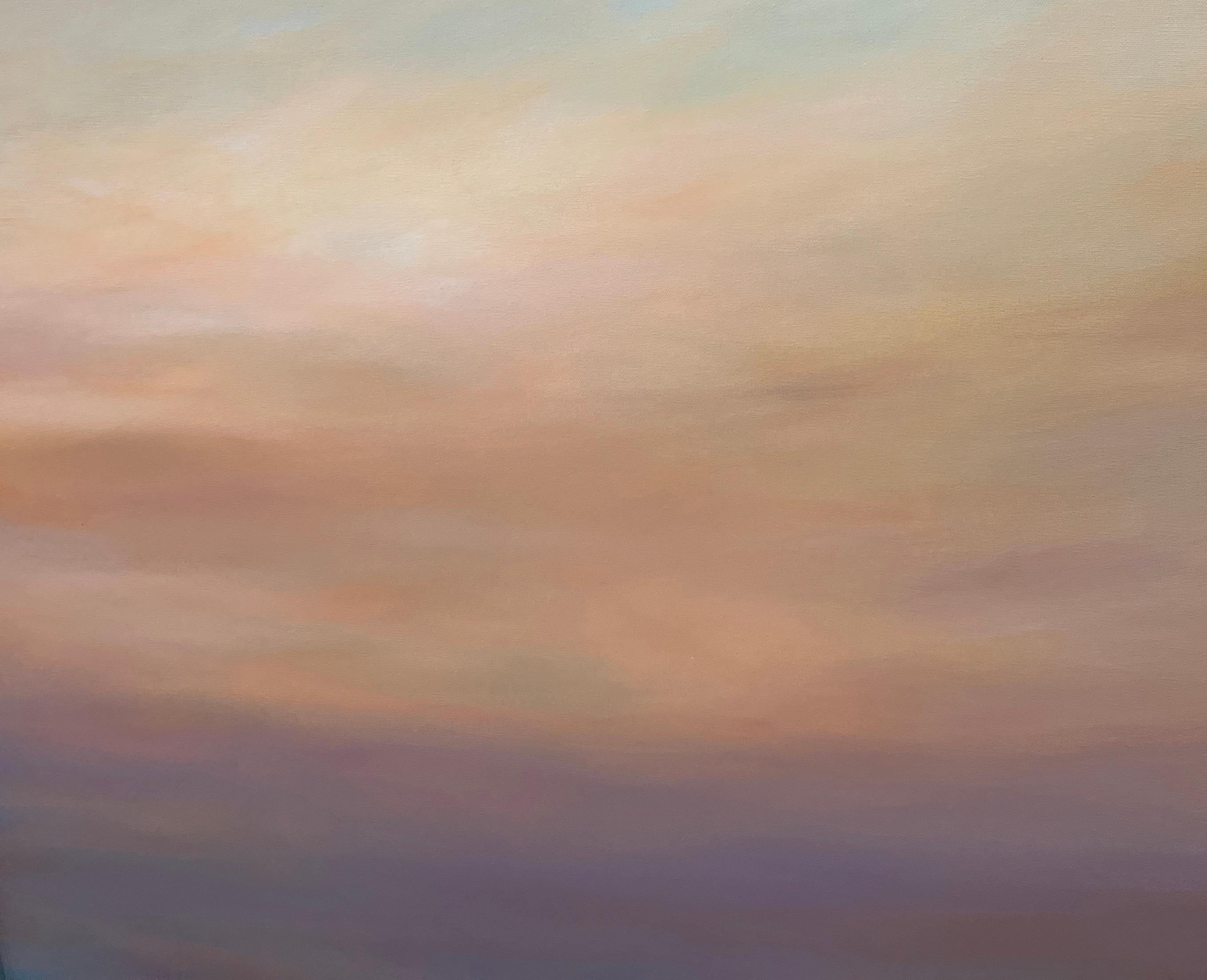 The Quiet Glow  Expansive Horizon in Hues of Gold & Purple, Original Oil, Framed - Brown Landscape Painting by Ahzad Bogosian