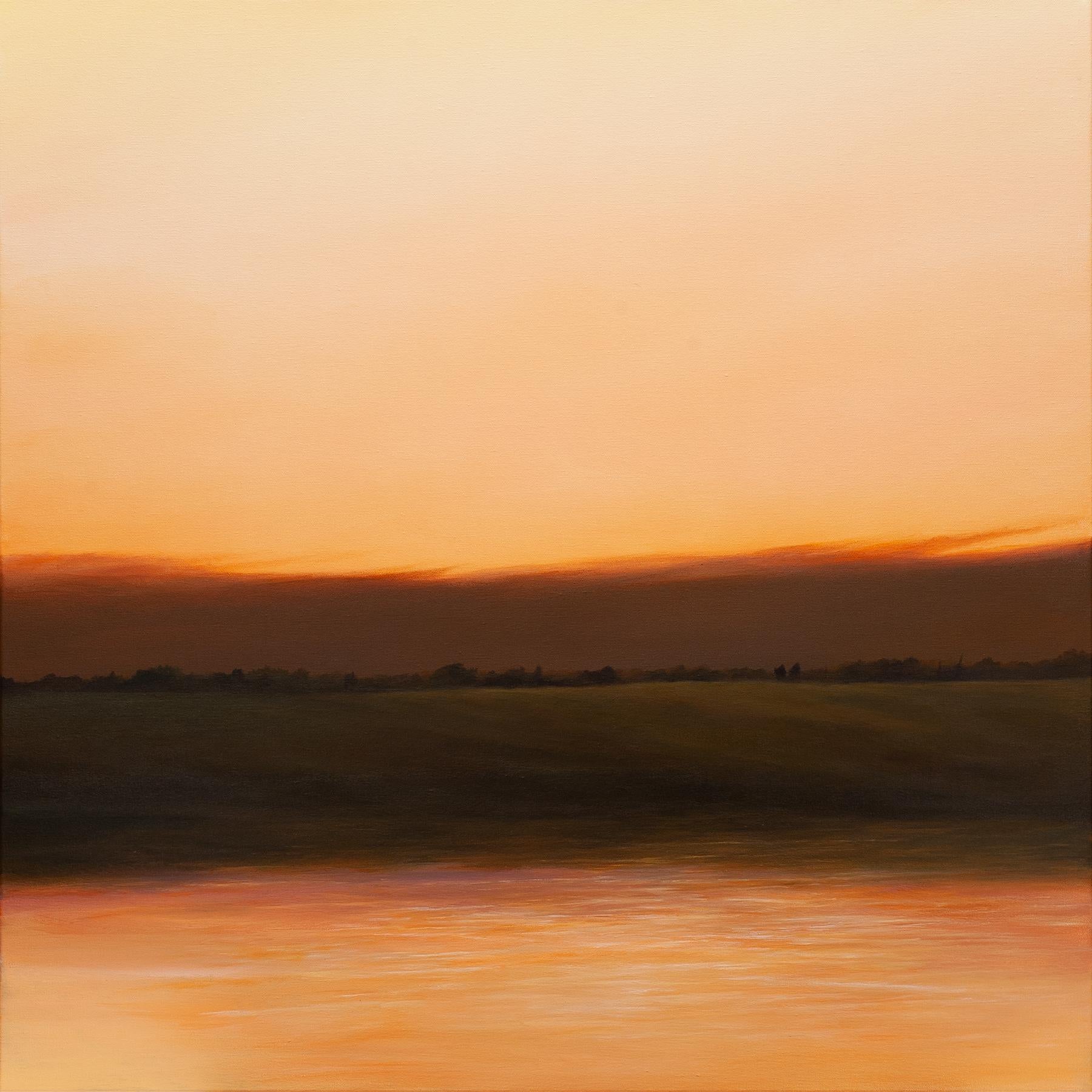 Ahzad Bogosian Landscape Painting – „Die Einsamkeit des Twilight“, Acryl-Landschaftsgemälde auf Leinwand, Walnussholzrahmen
