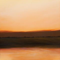 "The Solitude of Twilight", peinture acrylique de paysage sur toile, cadre en noyer