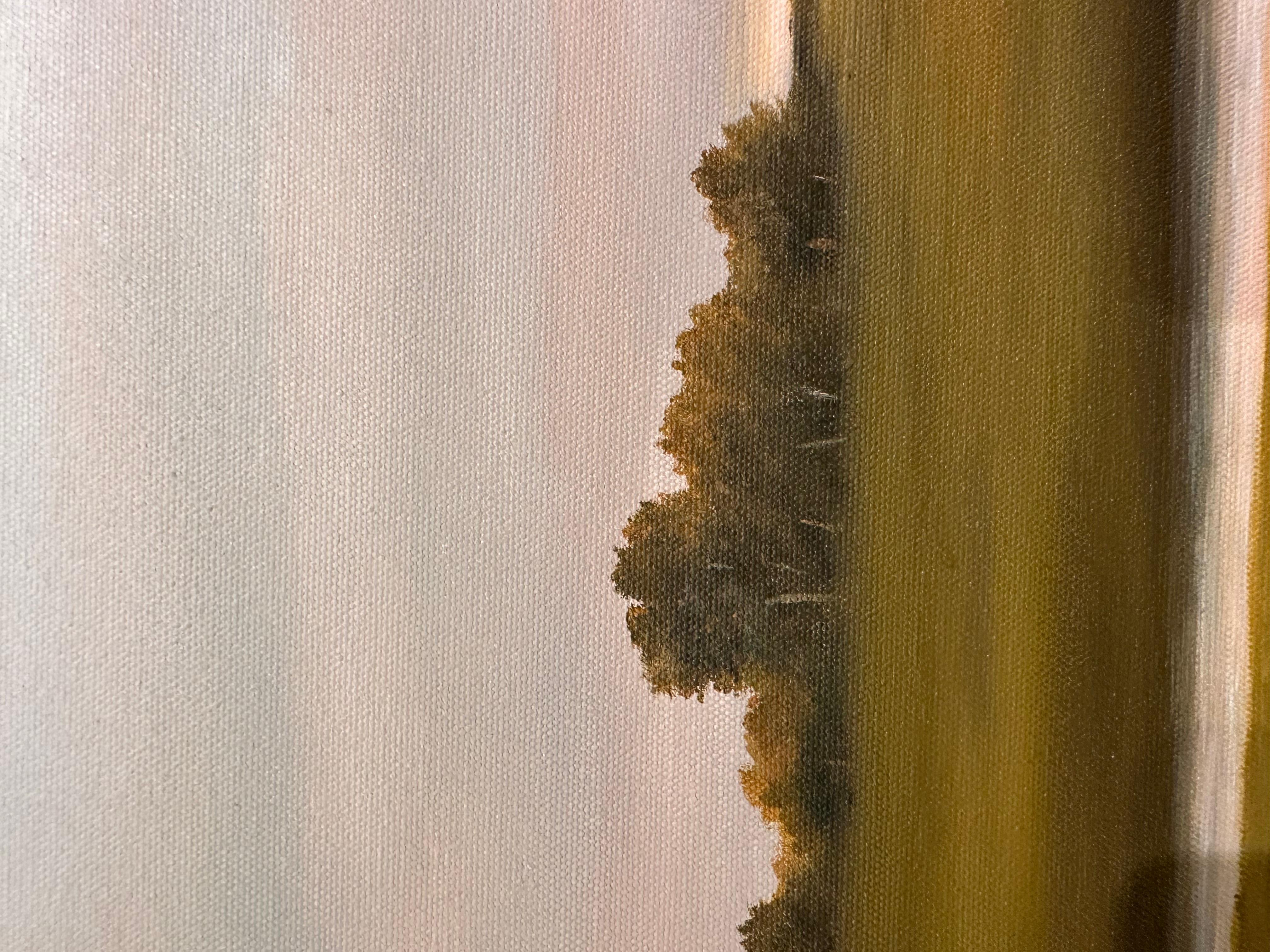 Ruptura de árbol, al este de Bloomington - Luz reflejada en el estanque, Pintura de paisaje en venta 1