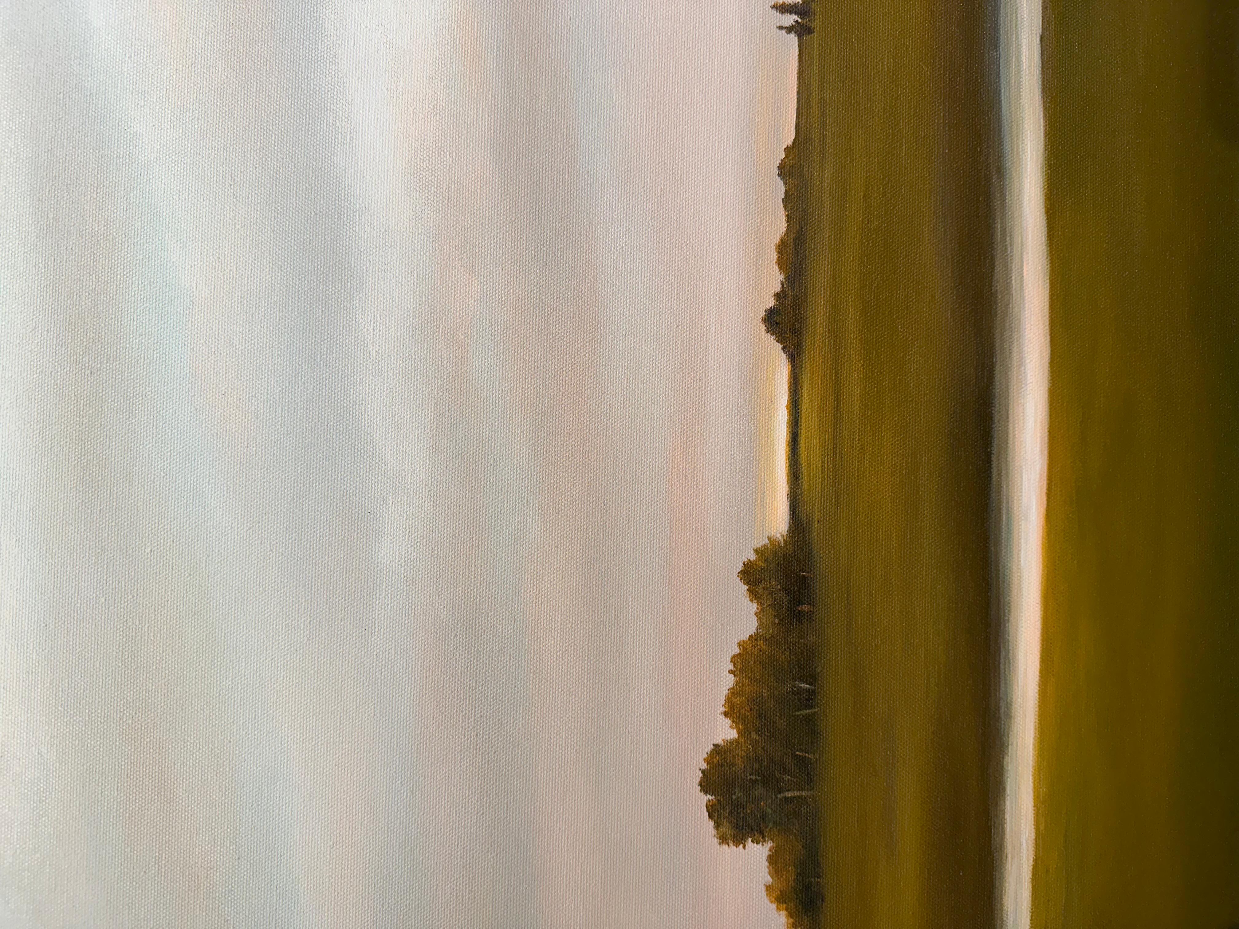 Ruptura de árbol, al este de Bloomington - Luz reflejada en el estanque, Pintura de paisaje en venta 2