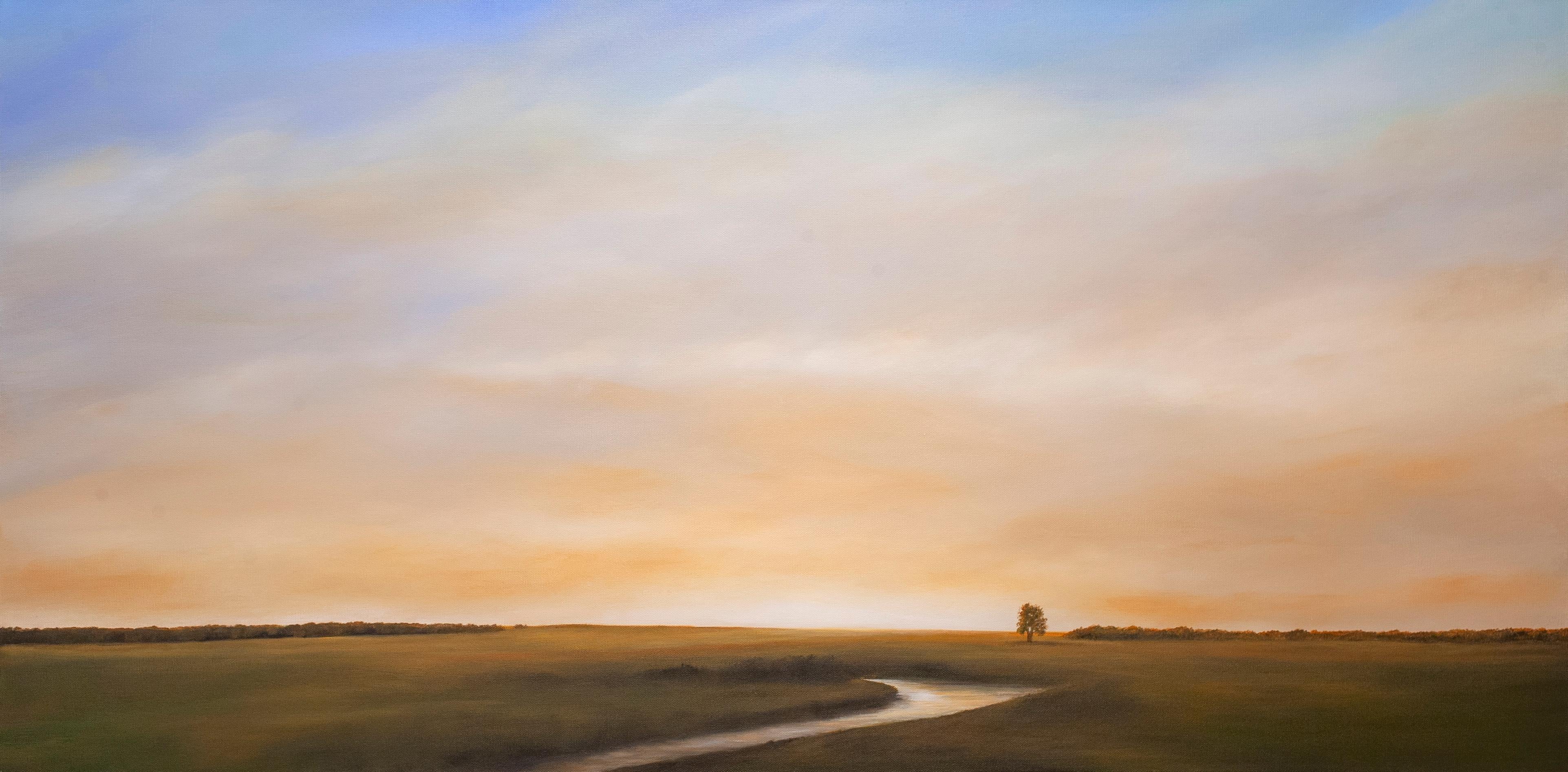 "Twilight Song", dipinto di paesaggio su tela, incorniciato in legno di noce, realismo - Painting di Ahzad Bogosian