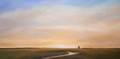 "Twilight Song", dipinto di paesaggio su tela, incorniciato in legno di noce, realismo